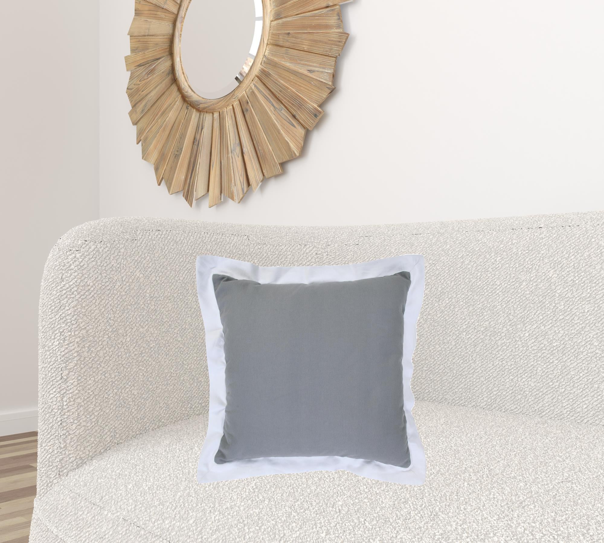 20" X 20" Gray And White 100% Cotton Geometric Zippered Pillow