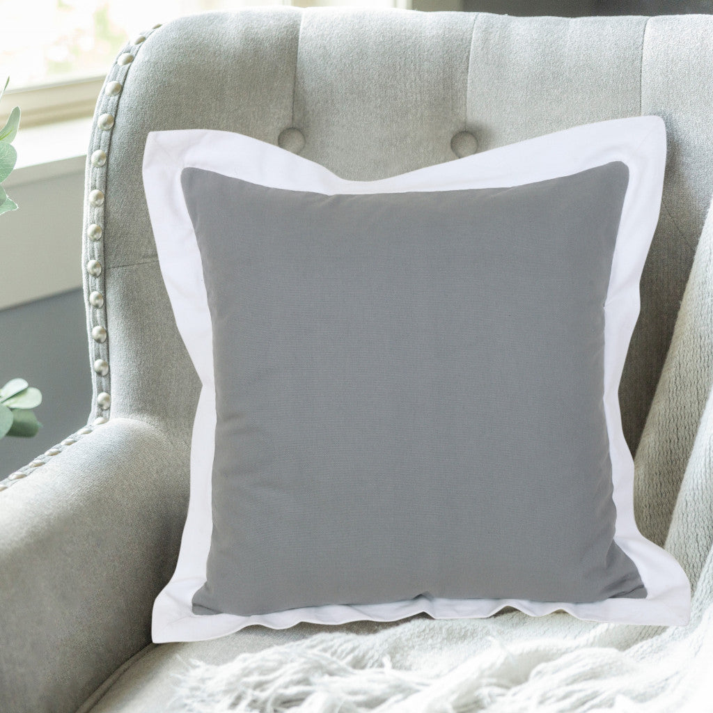 20" X 20" Gray And White 100% Cotton Geometric Zippered Pillow