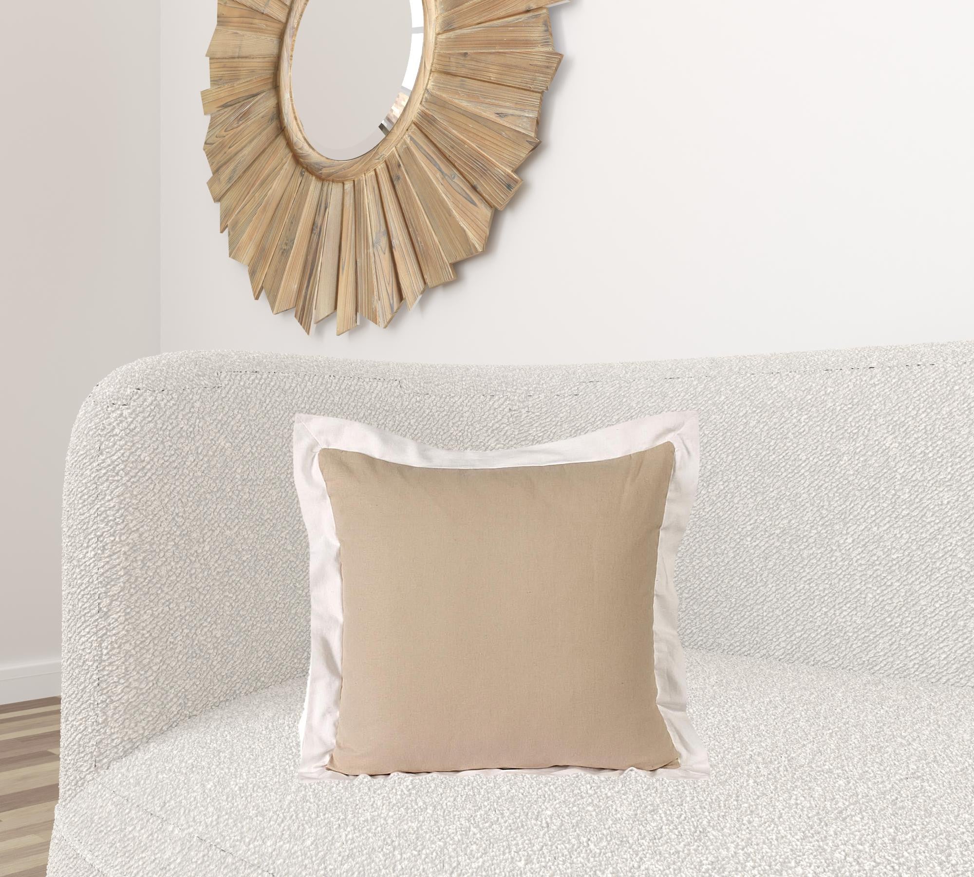 20" X 20" Beige And White 100% Cotton Geometric Zippered Pillow