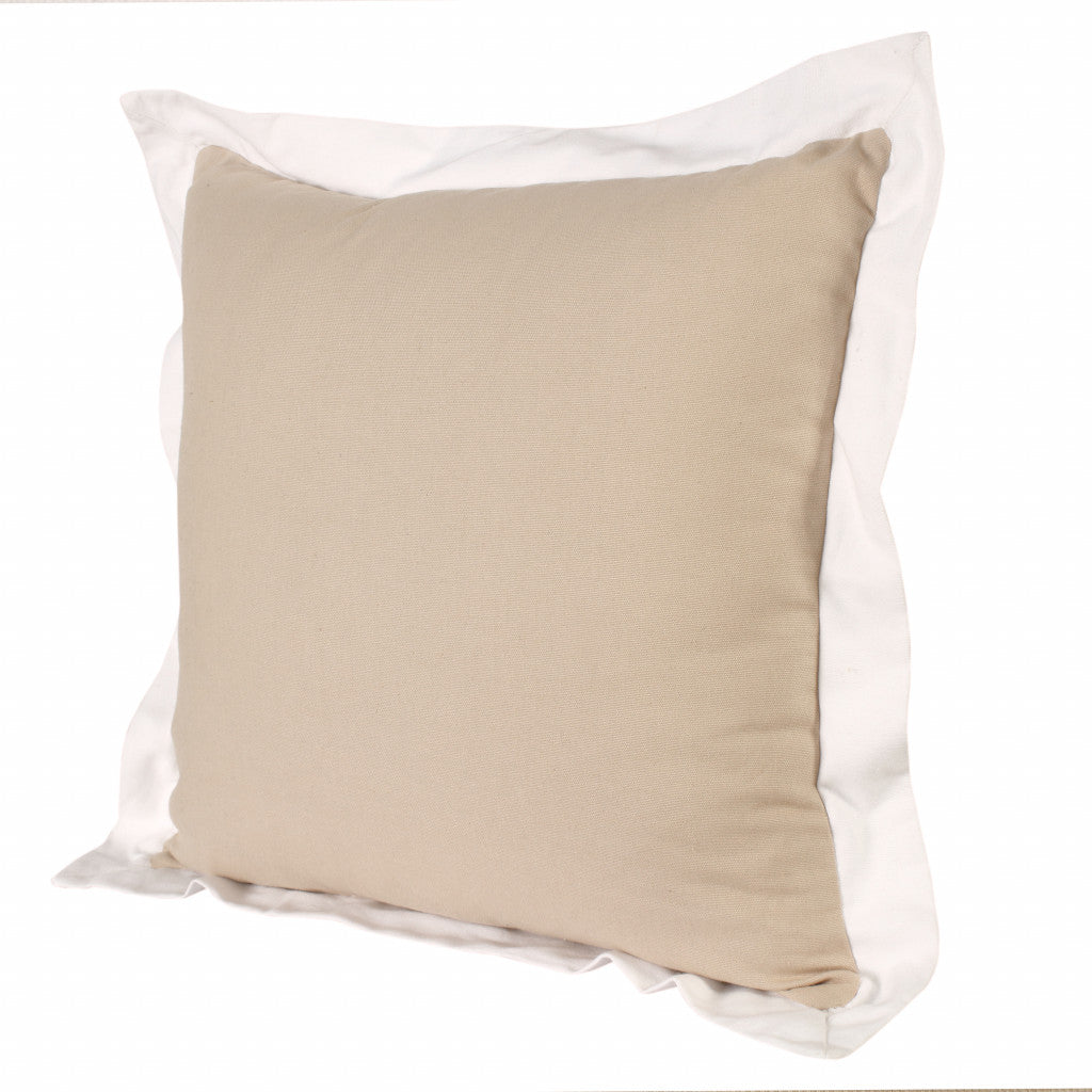 20" X 20" Beige And White 100% Cotton Geometric Zippered Pillow