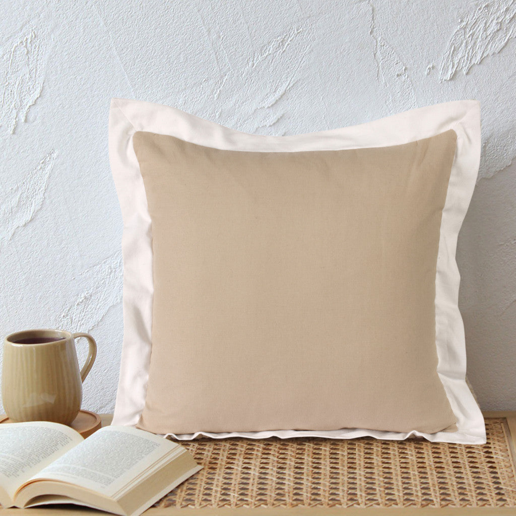 20" X 20" Beige And White 100% Cotton Geometric Zippered Pillow