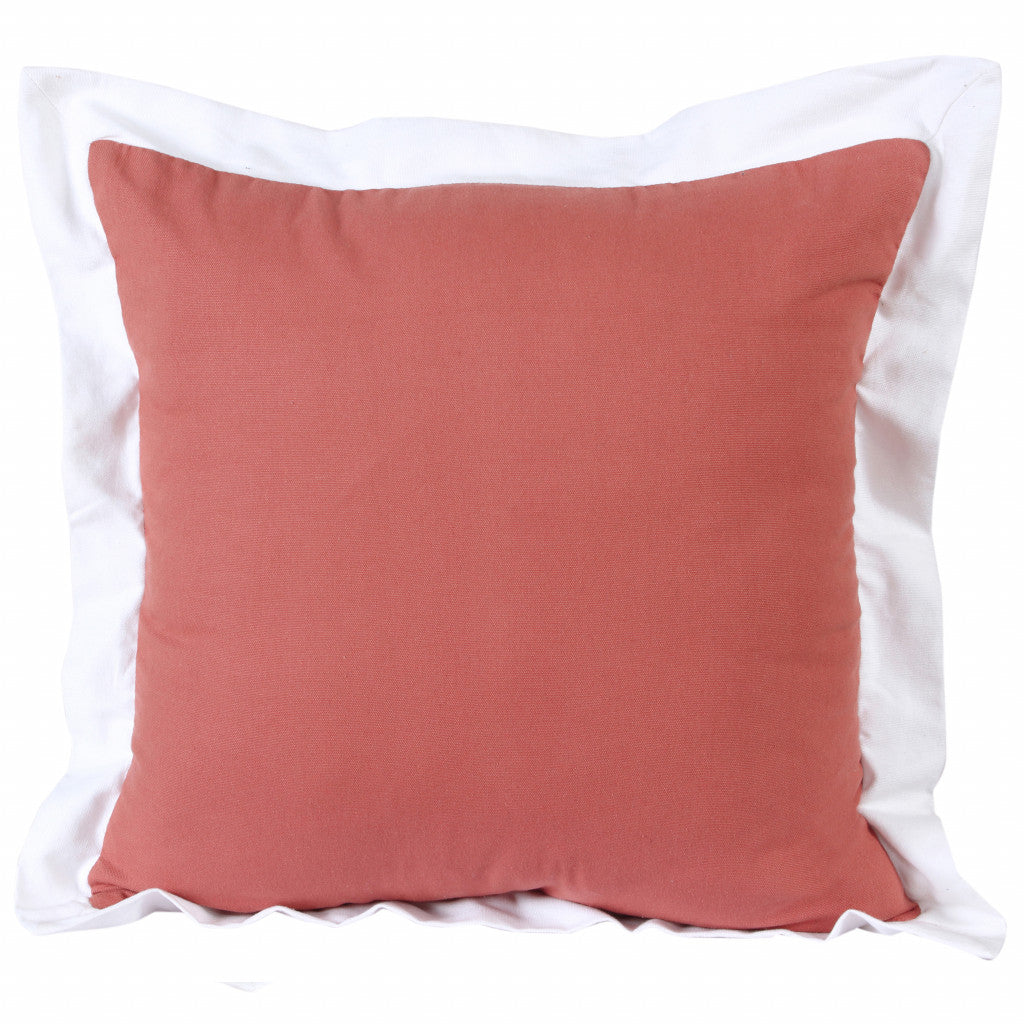 20" X 20" Deep Coral And White 100% Cotton Geometric Zippered Pillow