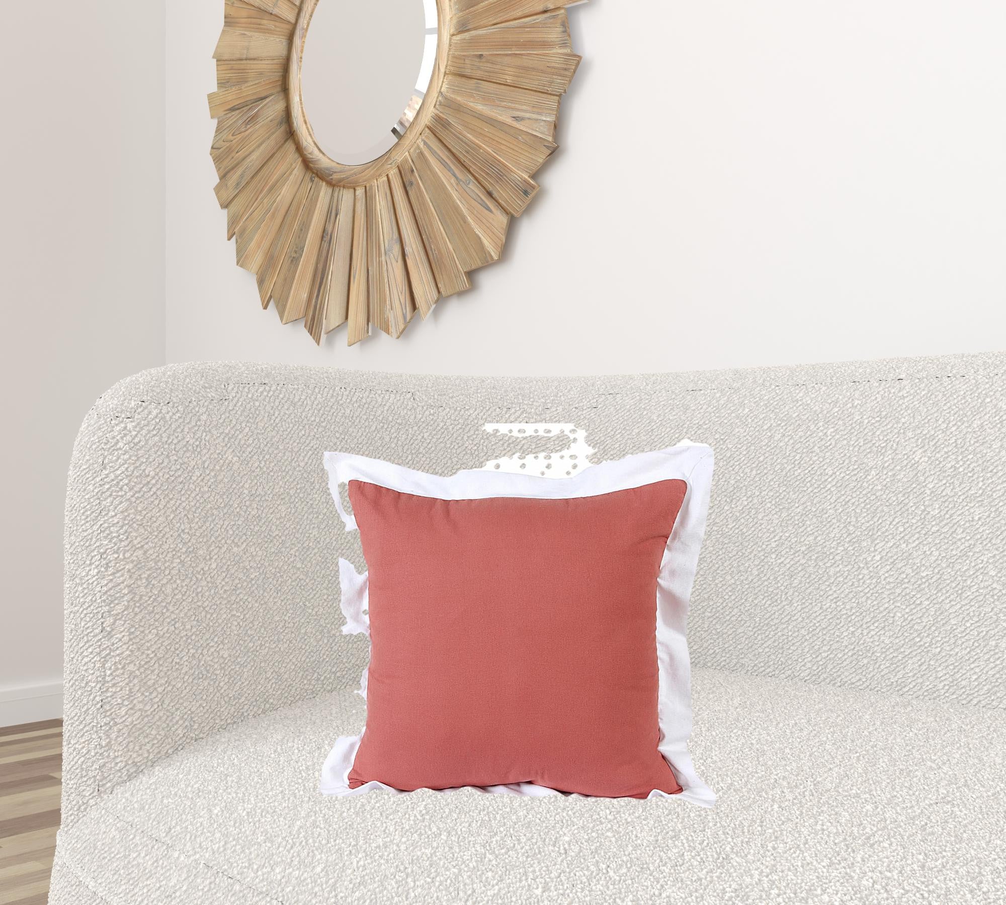 20" X 20" Deep Coral And White 100% Cotton Geometric Zippered Pillow