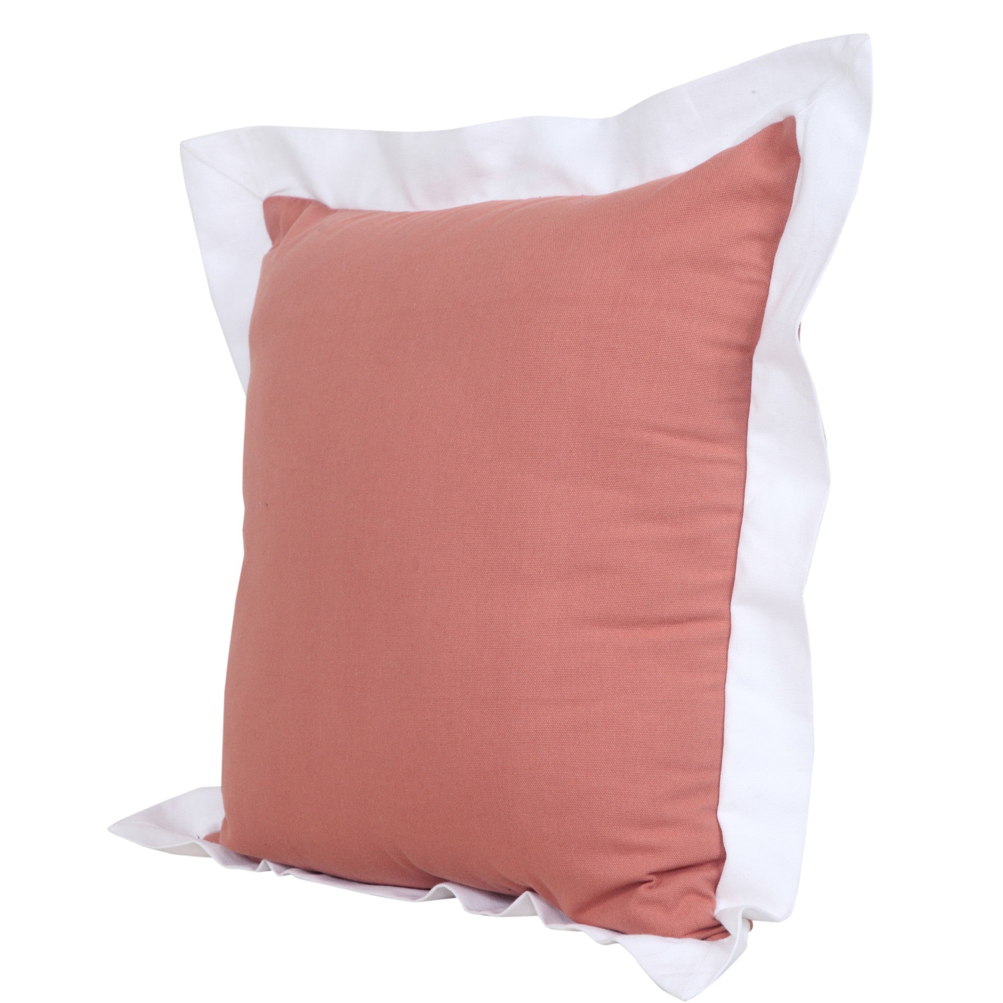 20" X 20" Deep Coral And White 100% Cotton Geometric Zippered Pillow