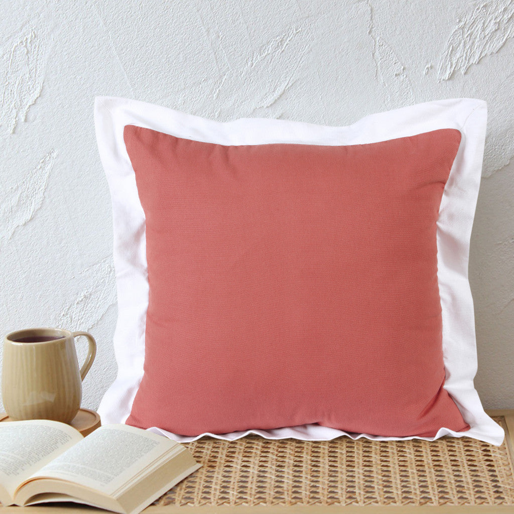 20" X 20" Deep Coral And White 100% Cotton Geometric Zippered Pillow