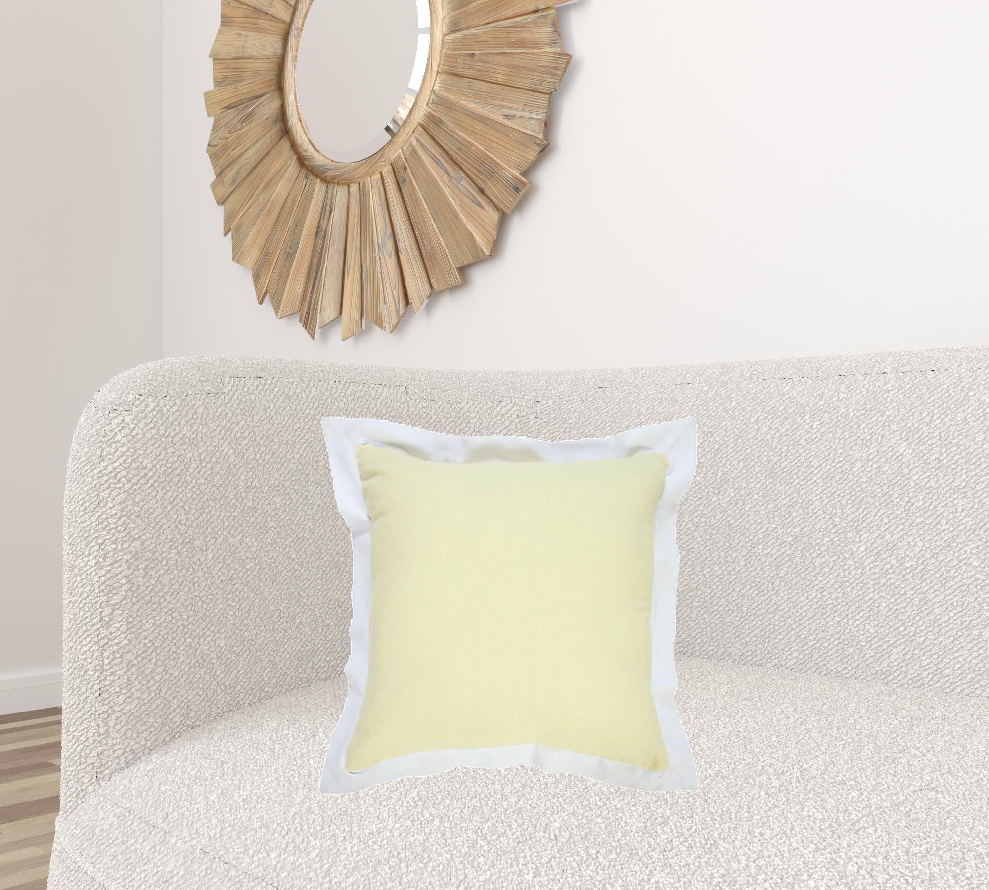 20" X 20" Light Yellow And White 100% Cotton Geometric Zippered Pillow