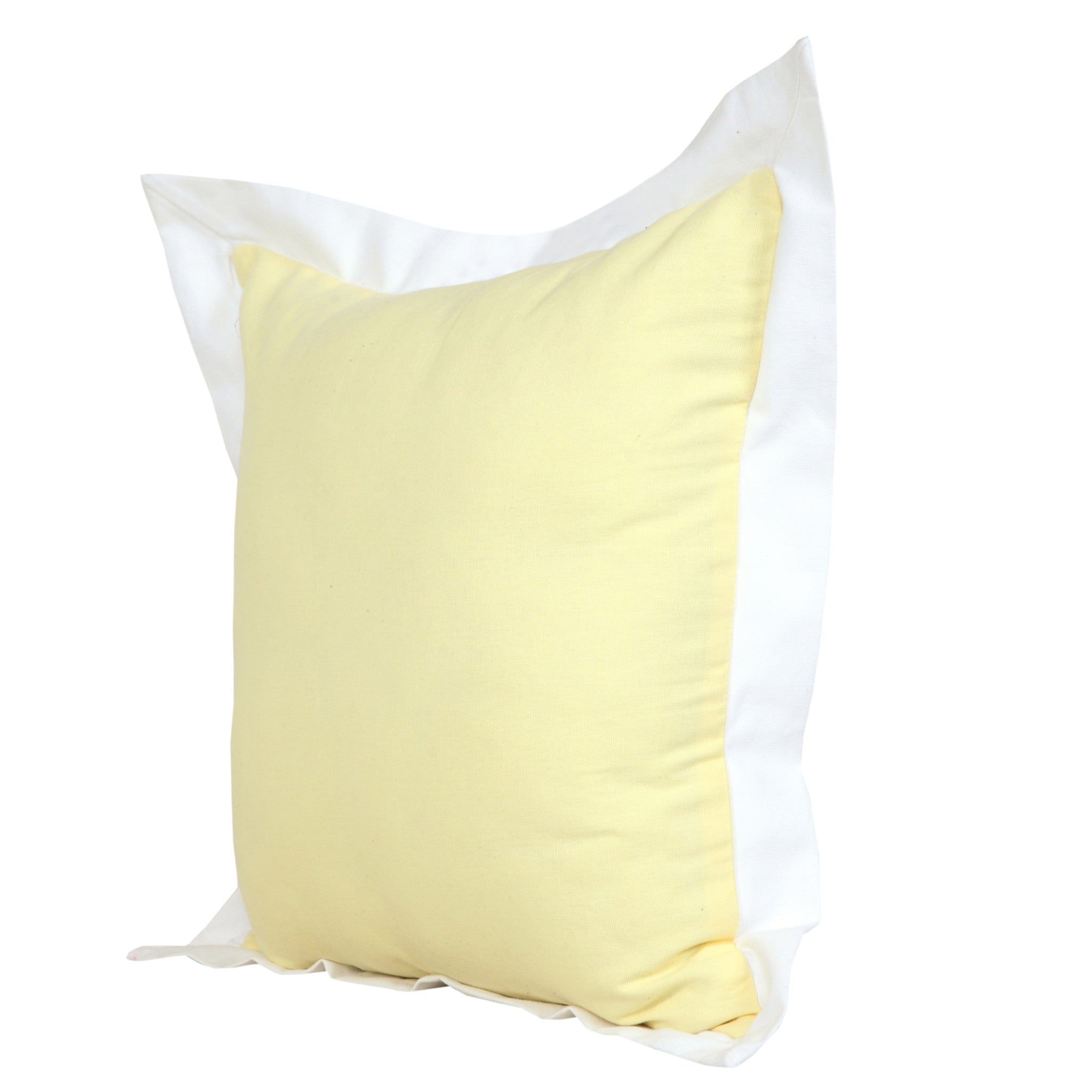 20" X 20" Light Yellow And White 100% Cotton Geometric Zippered Pillow