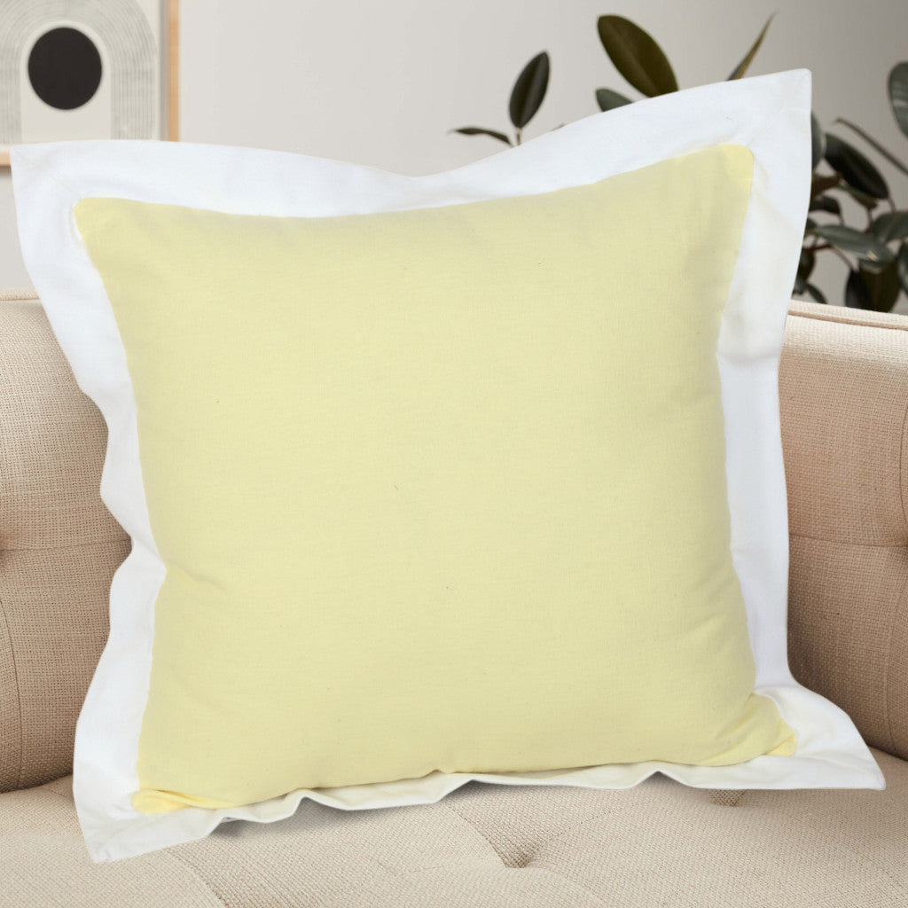 20" X 20" Light Yellow And White 100% Cotton Geometric Zippered Pillow