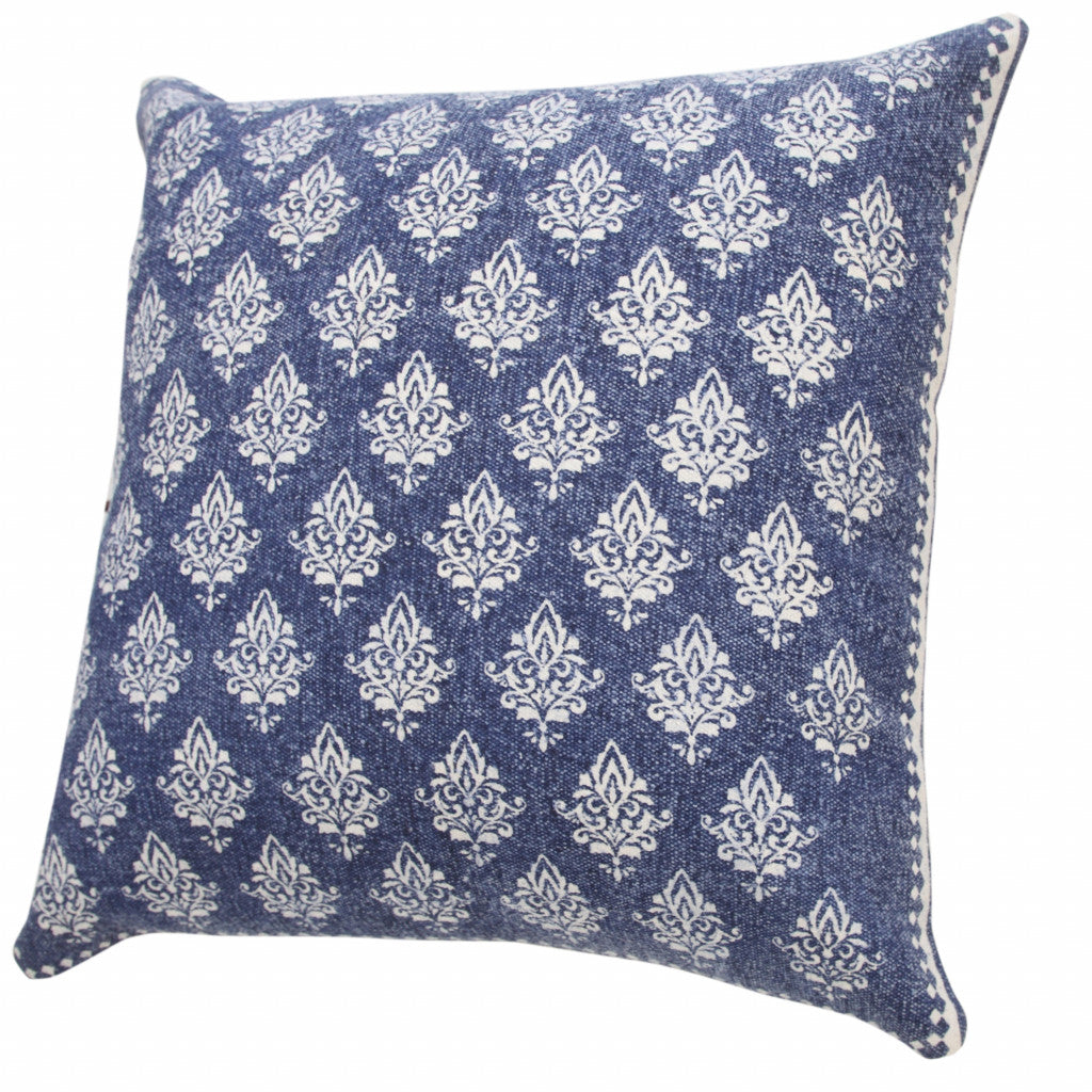 20" X 20" Twilight Blue And White 100% Cotton Geometric Zippered Pillow