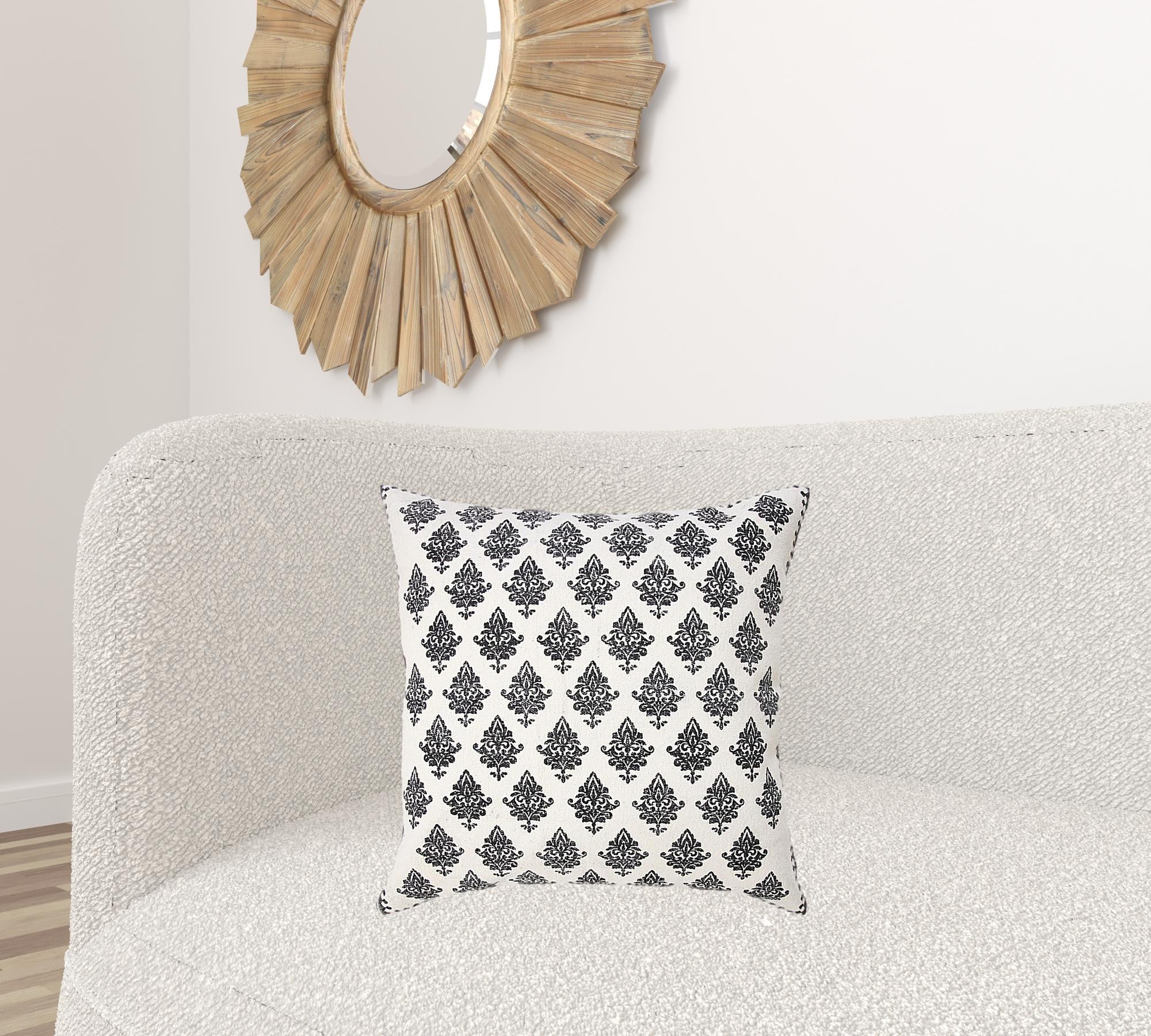 20" X 20" White And Black 100% Cotton Geometric Zippered Pillow