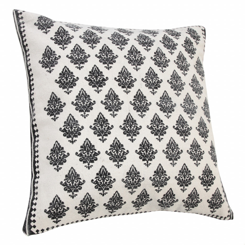 20" X 20" White And Black 100% Cotton Geometric Zippered Pillow