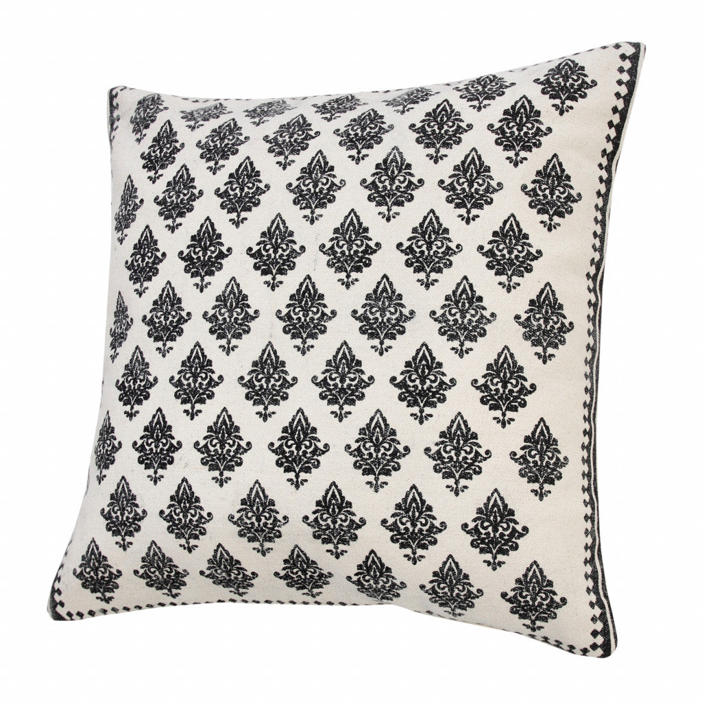 20" X 20" White And Black 100% Cotton Geometric Zippered Pillow