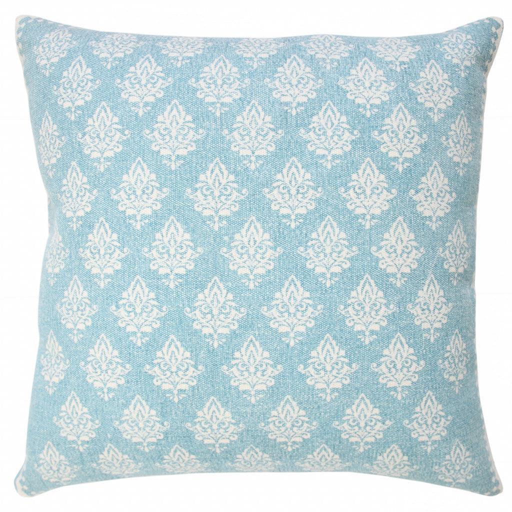 20" X 20" Light Blue And White 100% Cotton Geometric Zippered Pillow