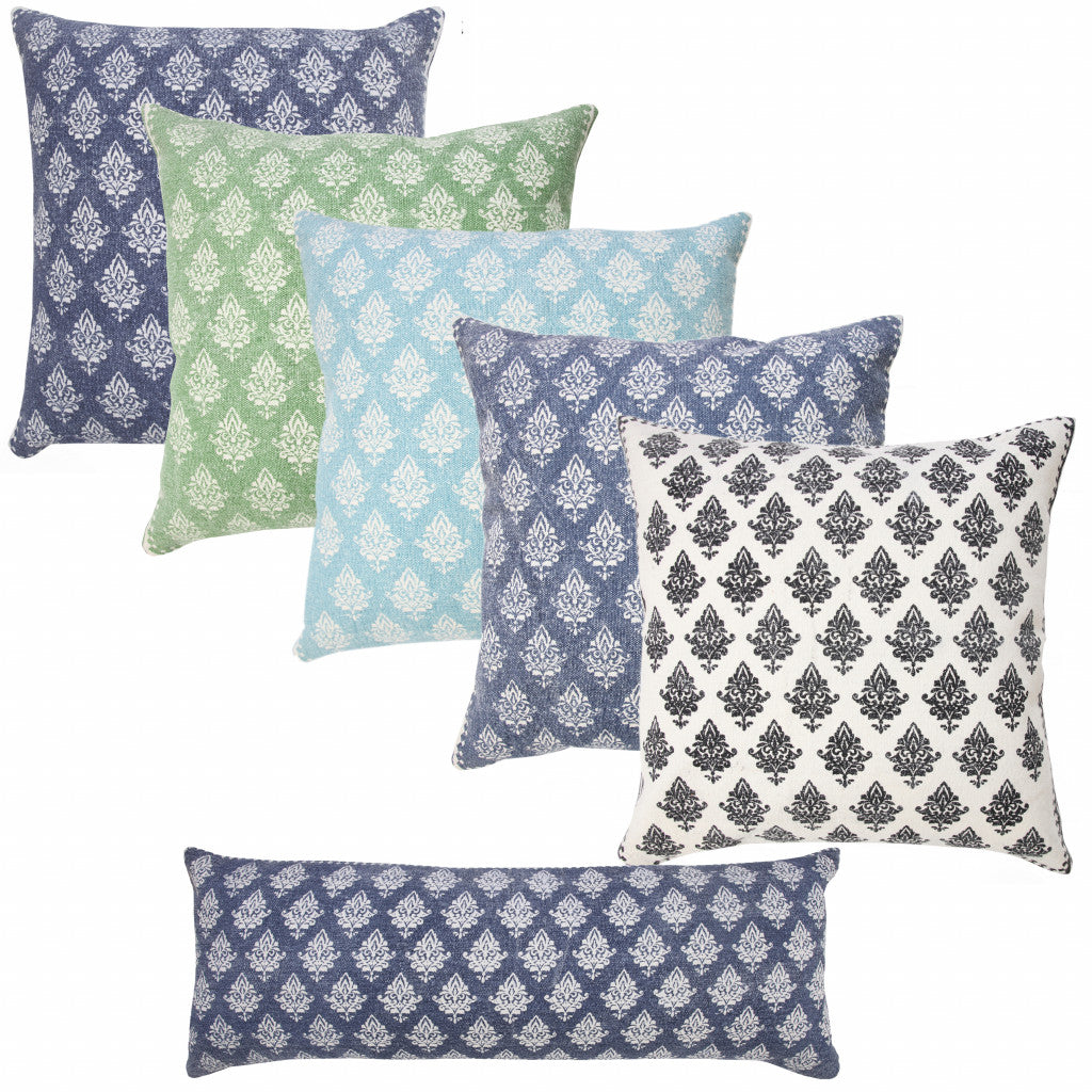 20" X 20" Light Blue And White 100% Cotton Geometric Zippered Pillow