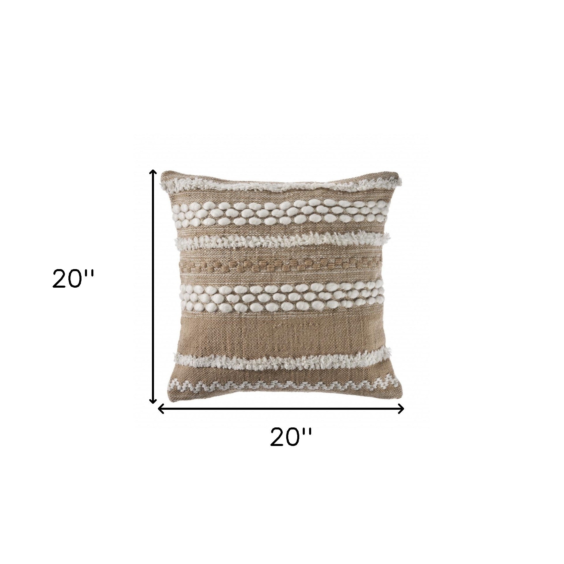 20" X 20" Beige And White Polyester Geometric Zippered Pillow