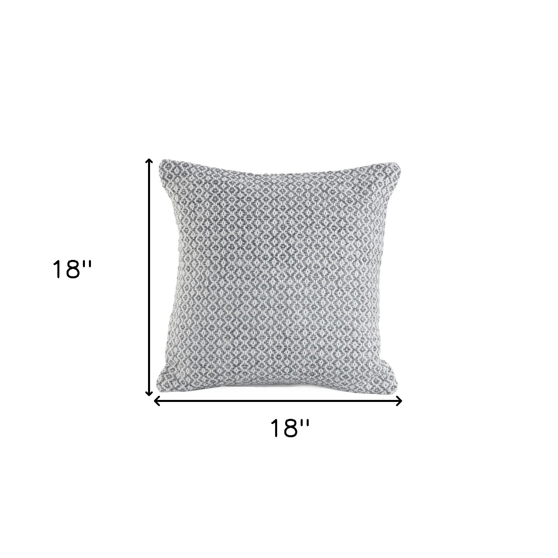 18" X 18" Gray And White 100% Cotton Geometric Zippered Pillow