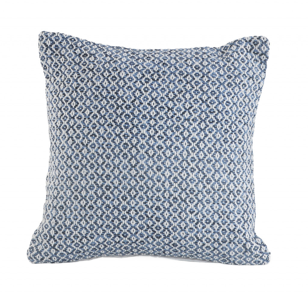 18" X 18" Navy And White 100% Cotton Geometric Zippered Pillow