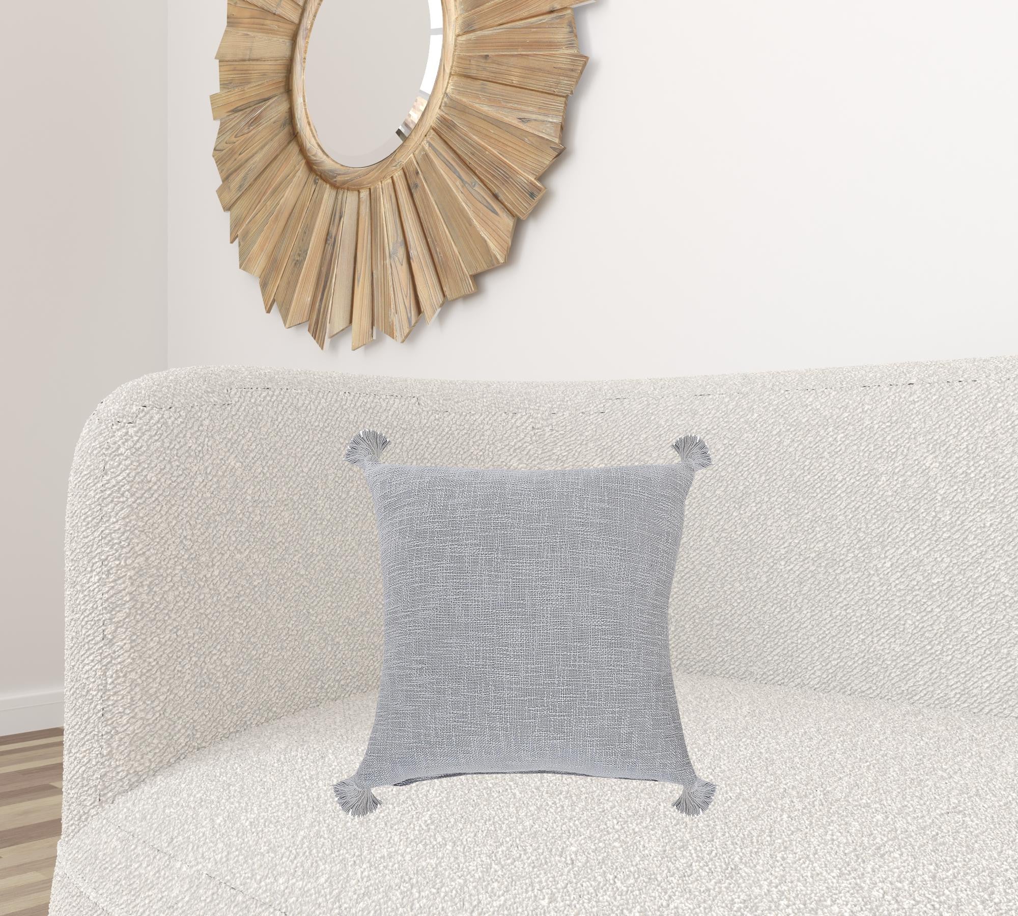 20" X 20" Light Gray 100% Cotton Zippered Pillow