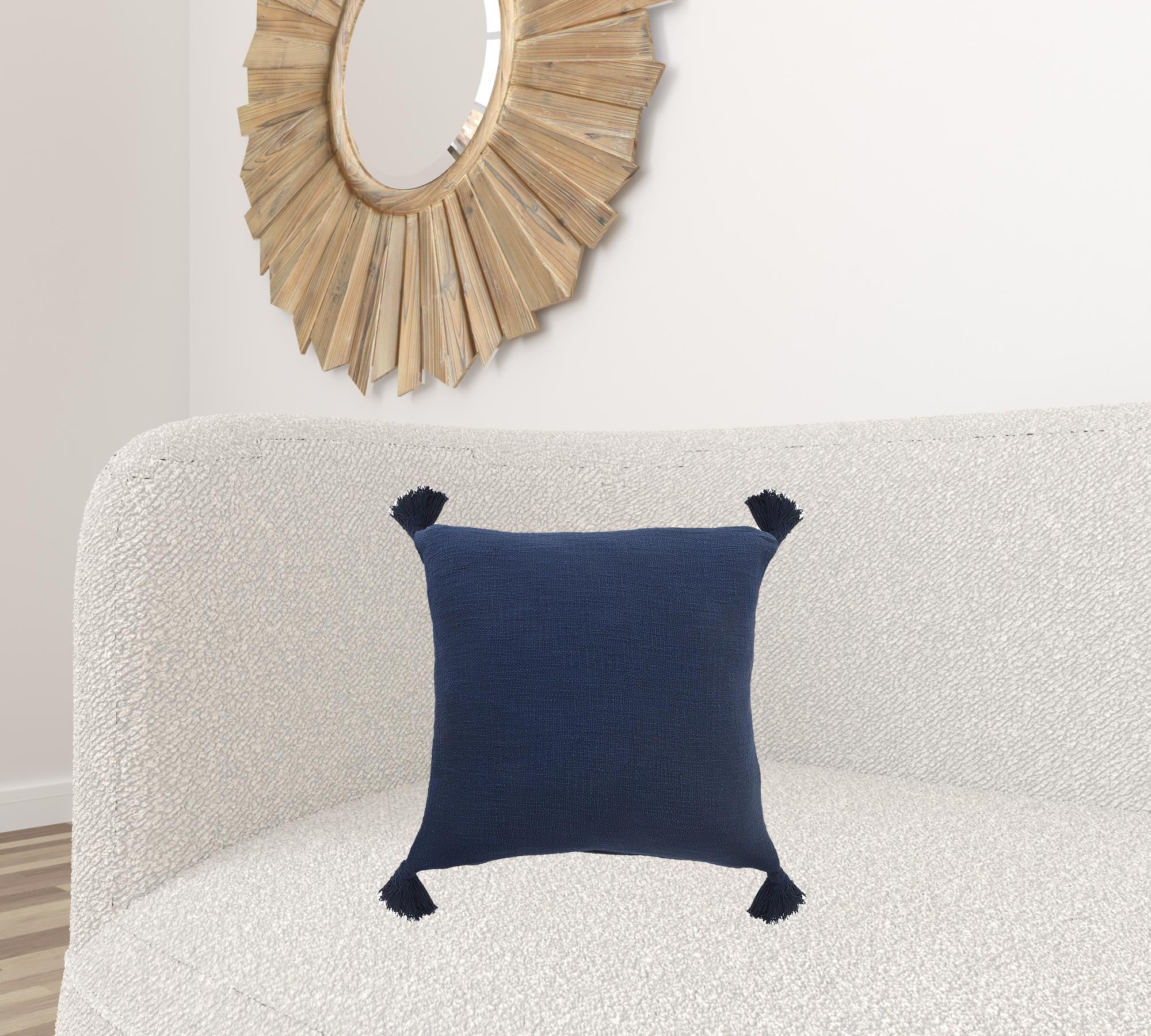 20" X 20" Navy Blue 100% Cotton Zippered Pillow