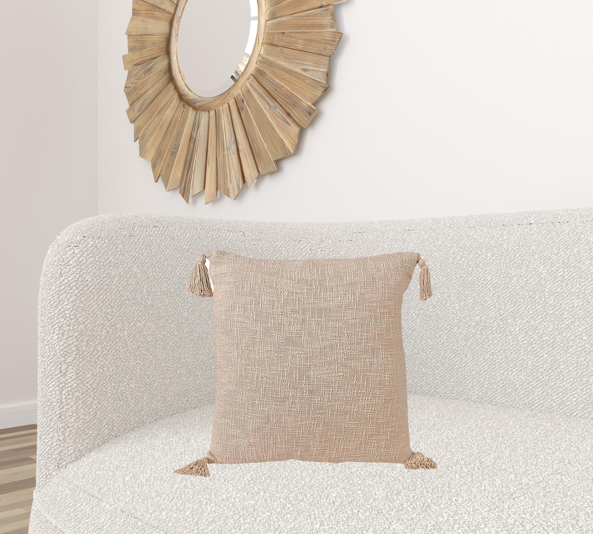 20" X 20" Beige 100% Cotton Zippered Pillow