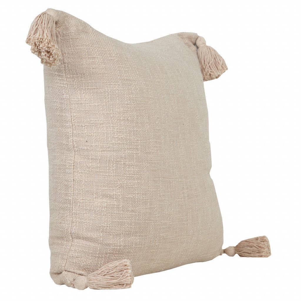 20" X 20" Beige 100% Cotton Zippered Pillow