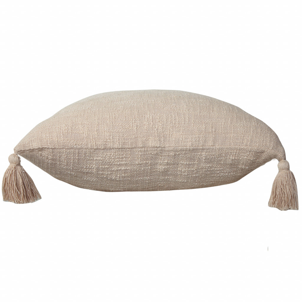 20" X 20" Beige 100% Cotton Zippered Pillow