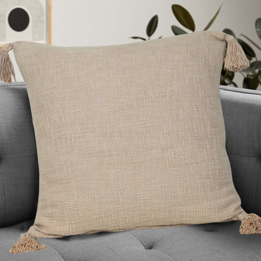 20" X 20" Beige 100% Cotton Zippered Pillow