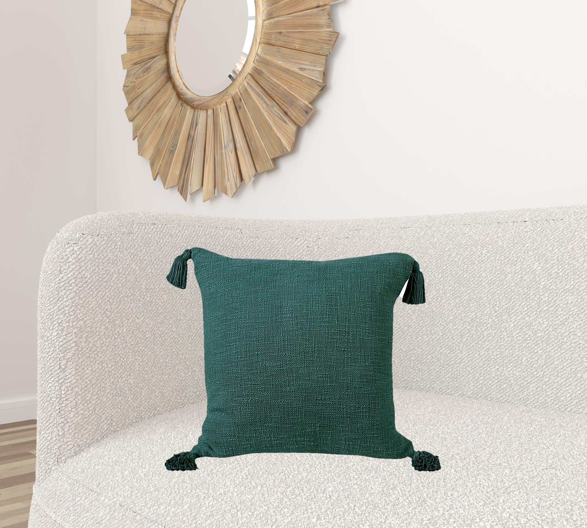 20" X 20" Emerald Green 100% Cotton Zippered Pillow