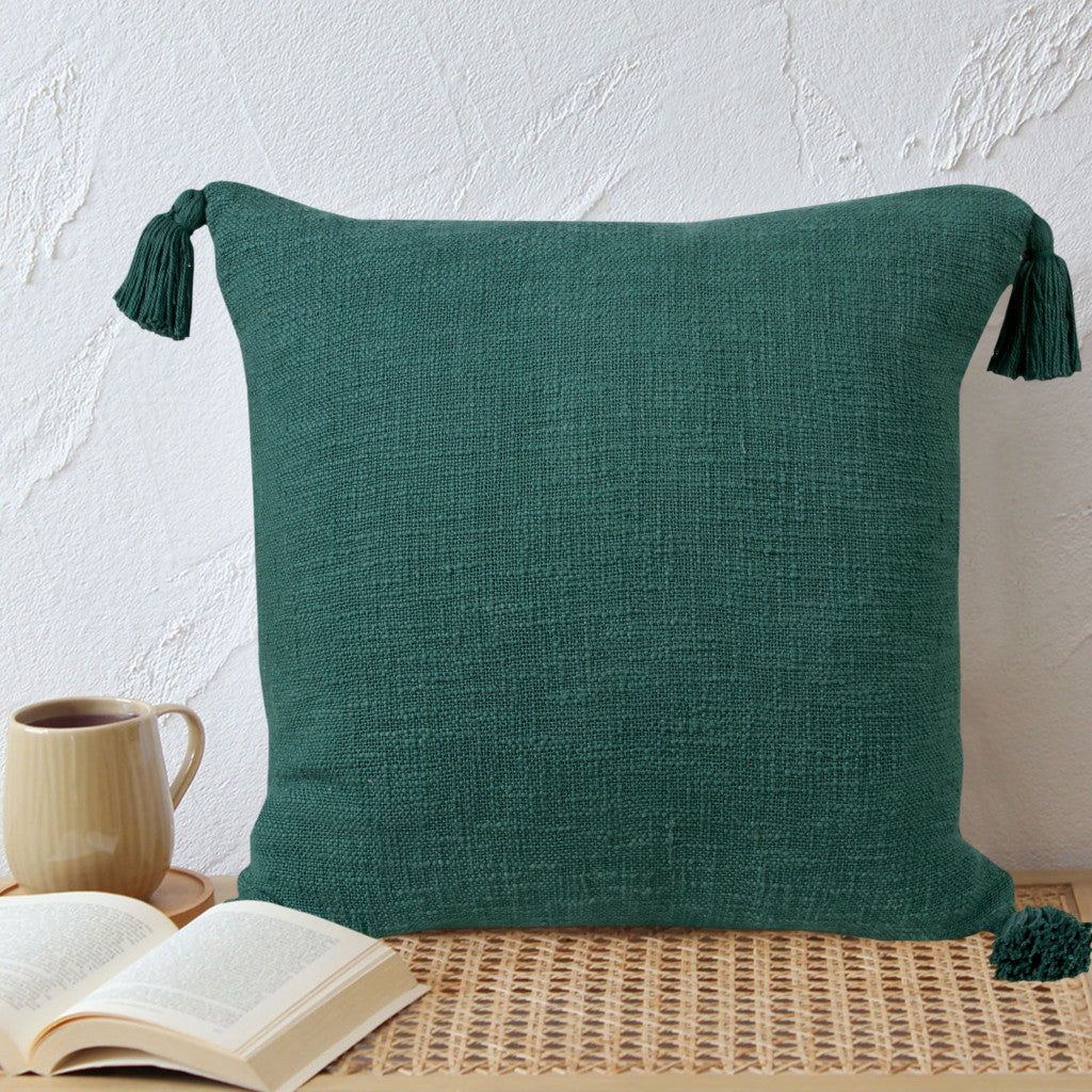 20" X 20" Emerald Green 100% Cotton Zippered Pillow