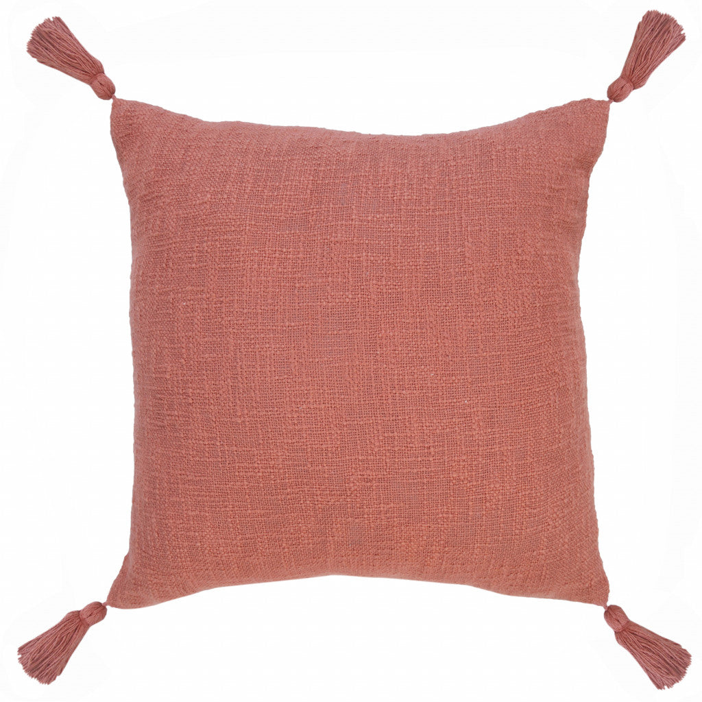 20" X 20" Deep Coral 100% Cotton Zippered Pillow