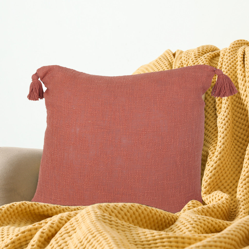 20" X 20" Deep Coral 100% Cotton Zippered Pillow