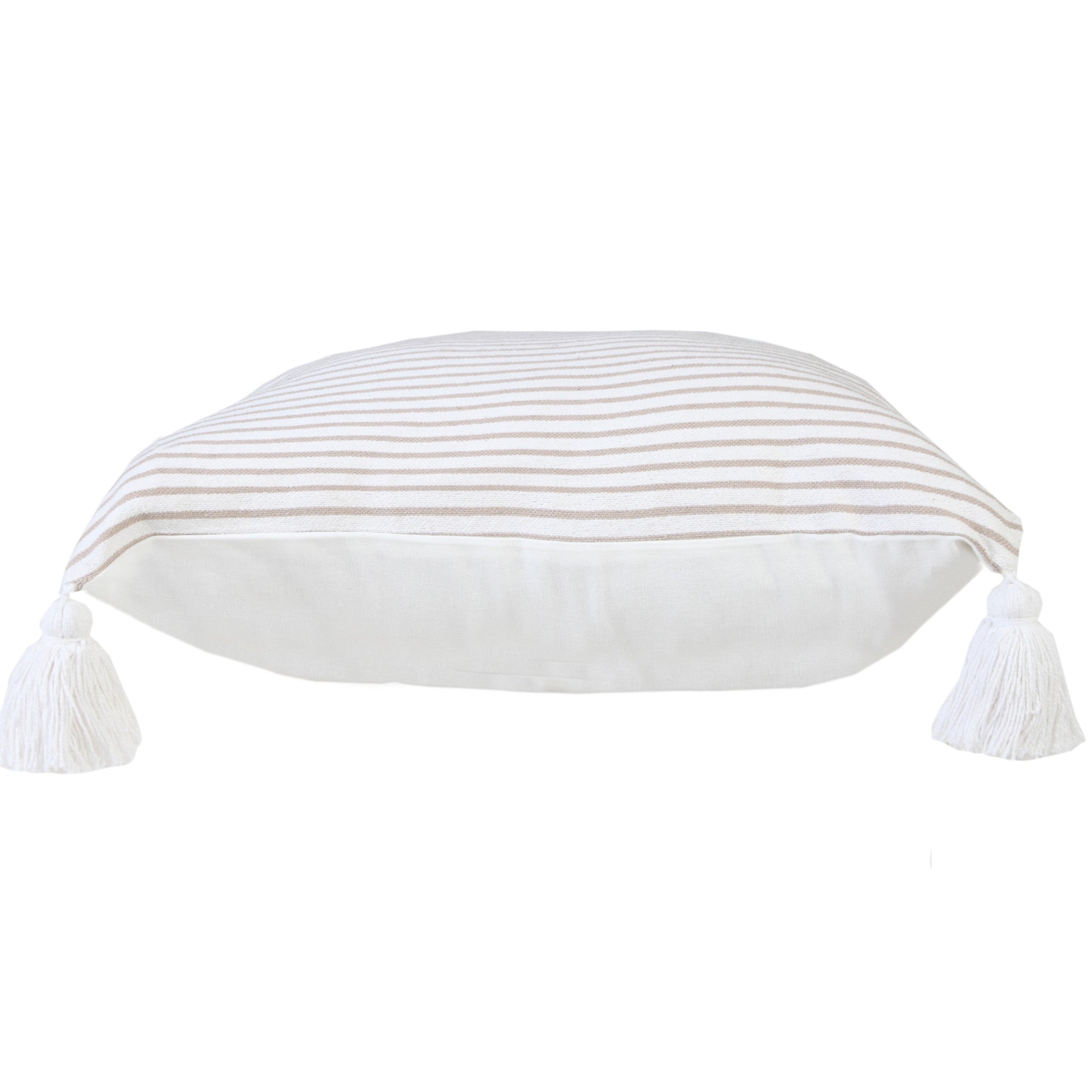 20" X 20" Beige And White 100% Cotton Striped Zippered Pillow