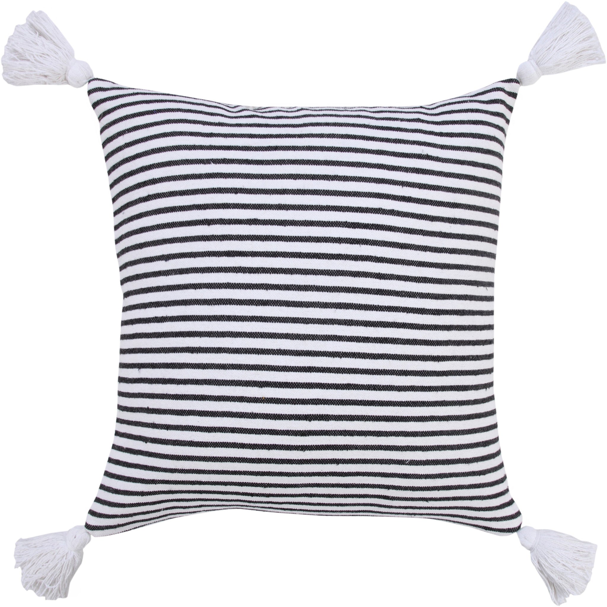 20" X 20" Black And White 100% Cotton Striped Zippered Pillow