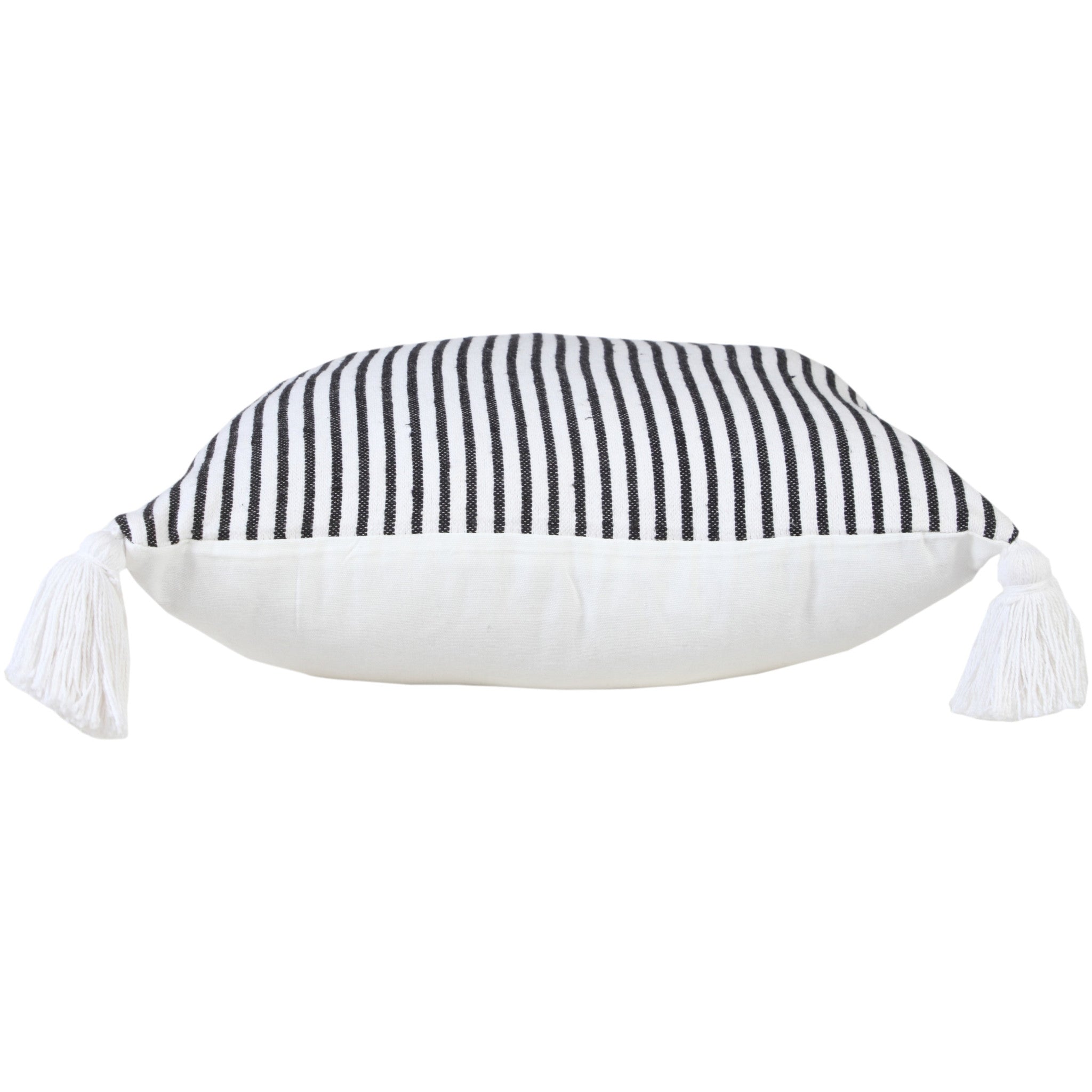 20" X 20" Black And White 100% Cotton Striped Zippered Pillow