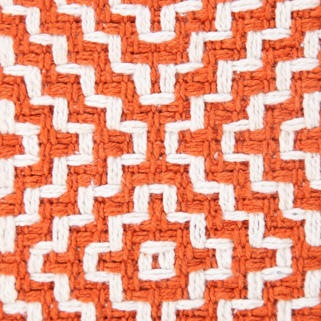 20" X 20" Orange And White 100% Cotton Geometric Zippered Pillow