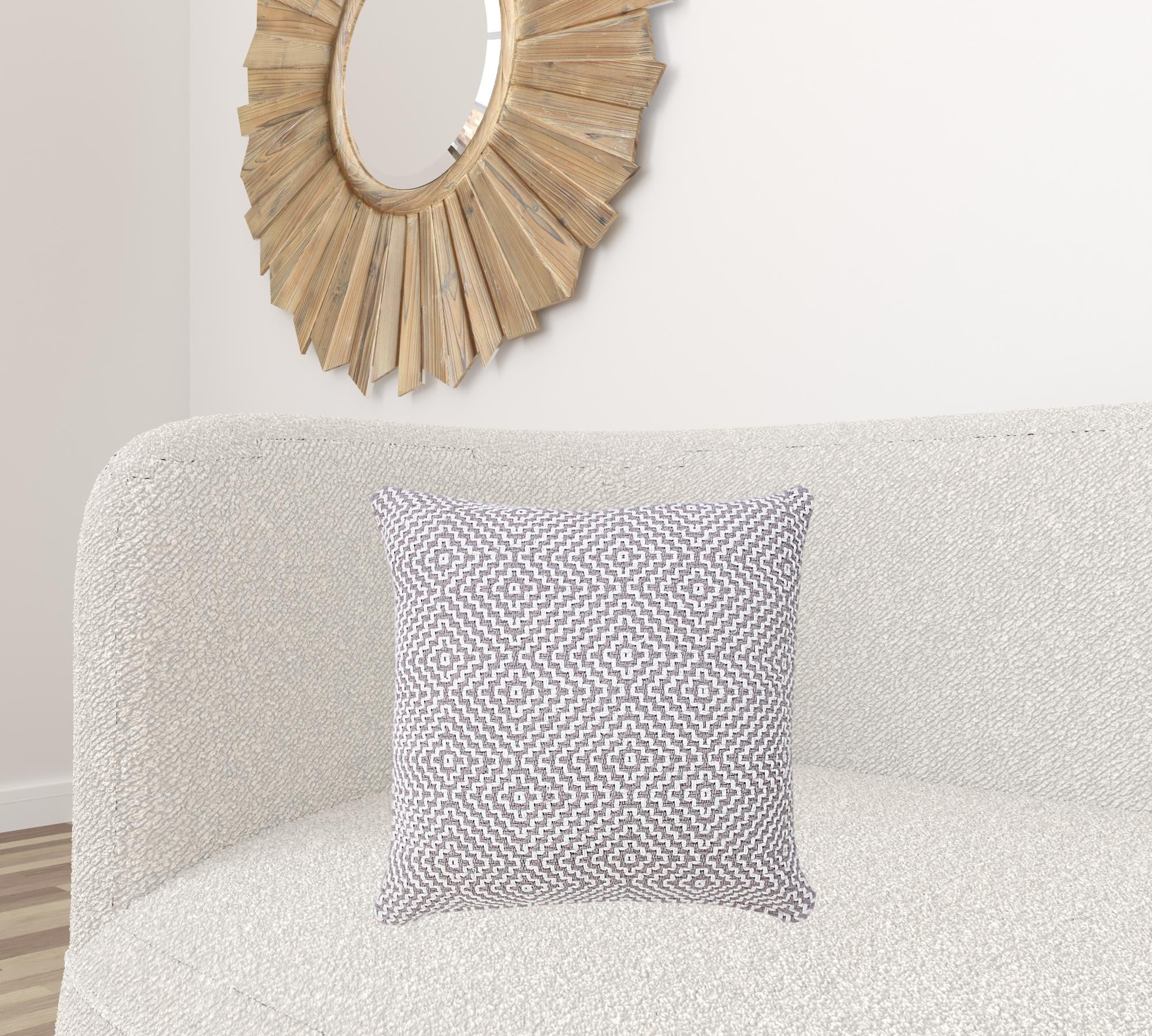 20" X 20" Gray And White 100% Cotton Geometric Zippered Pillow