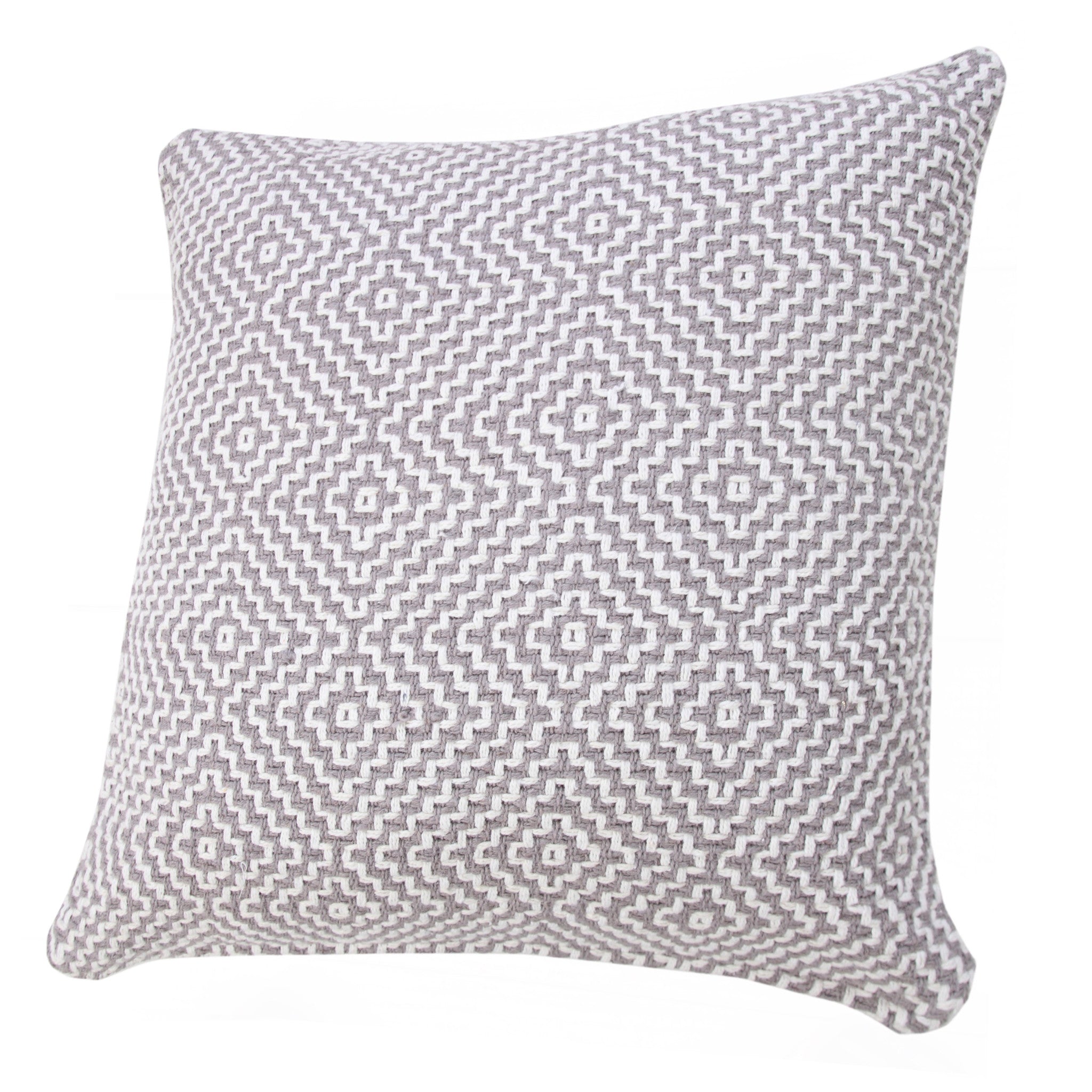 20" X 20" Gray And White 100% Cotton Geometric Zippered Pillow