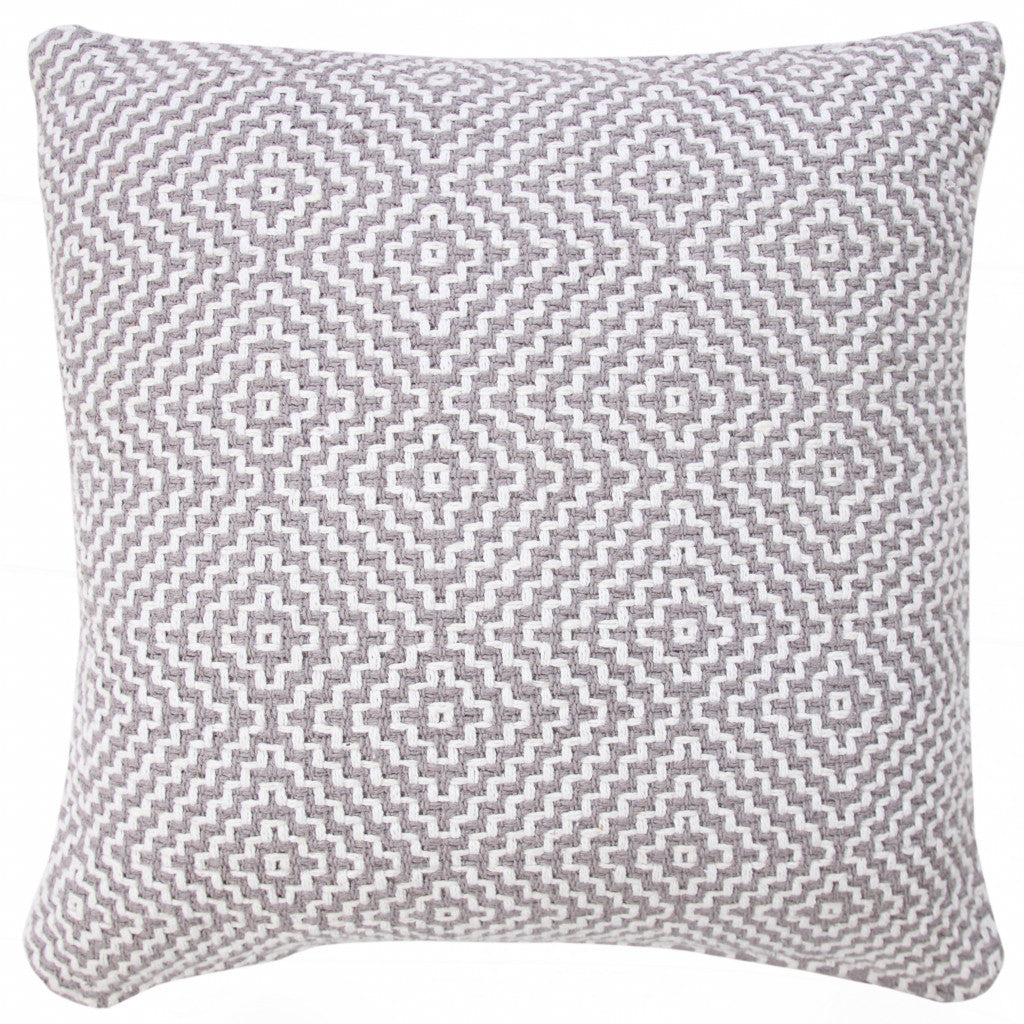 20" X 20" Gray And White 100% Cotton Geometric Zippered Pillow