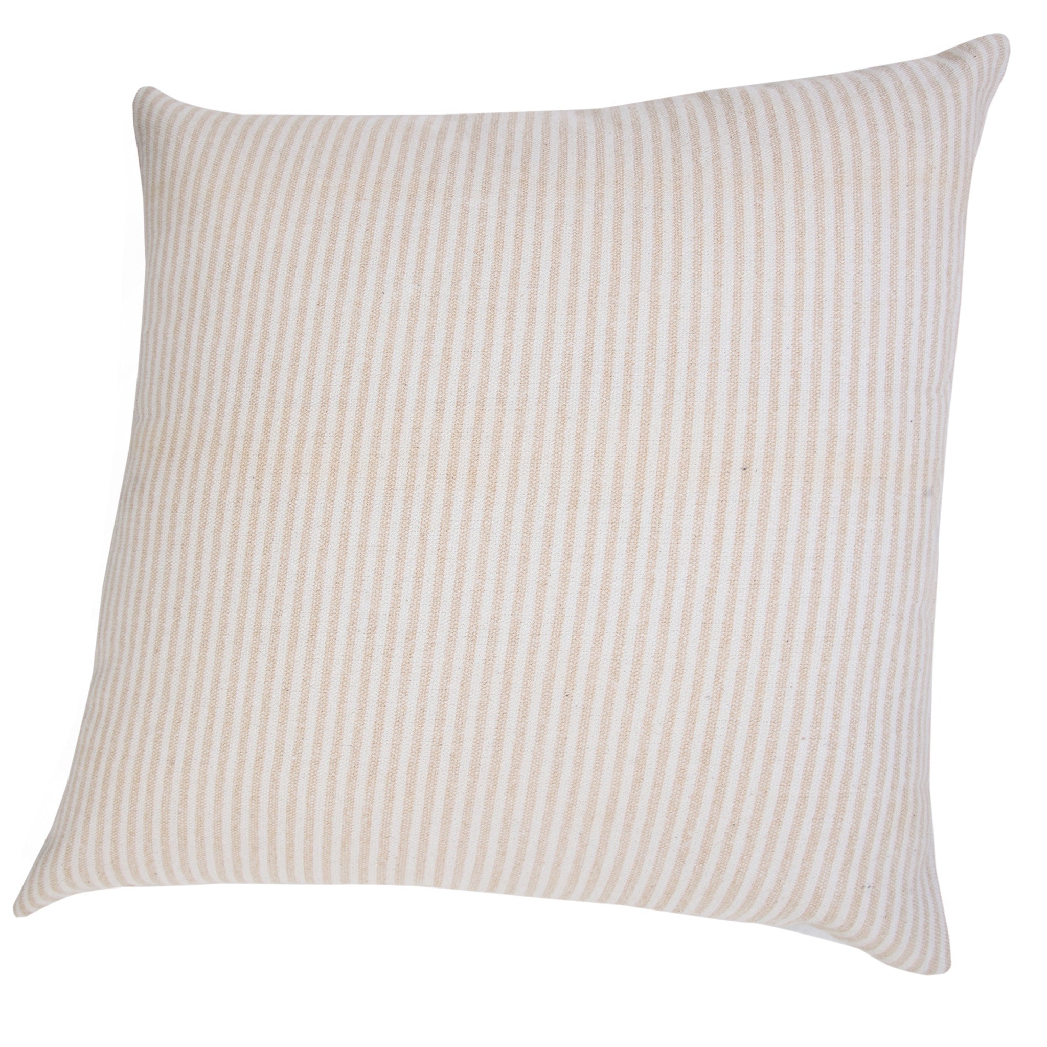 20" X 20" Beige And White 100% Cotton Striped Zippered Pillow