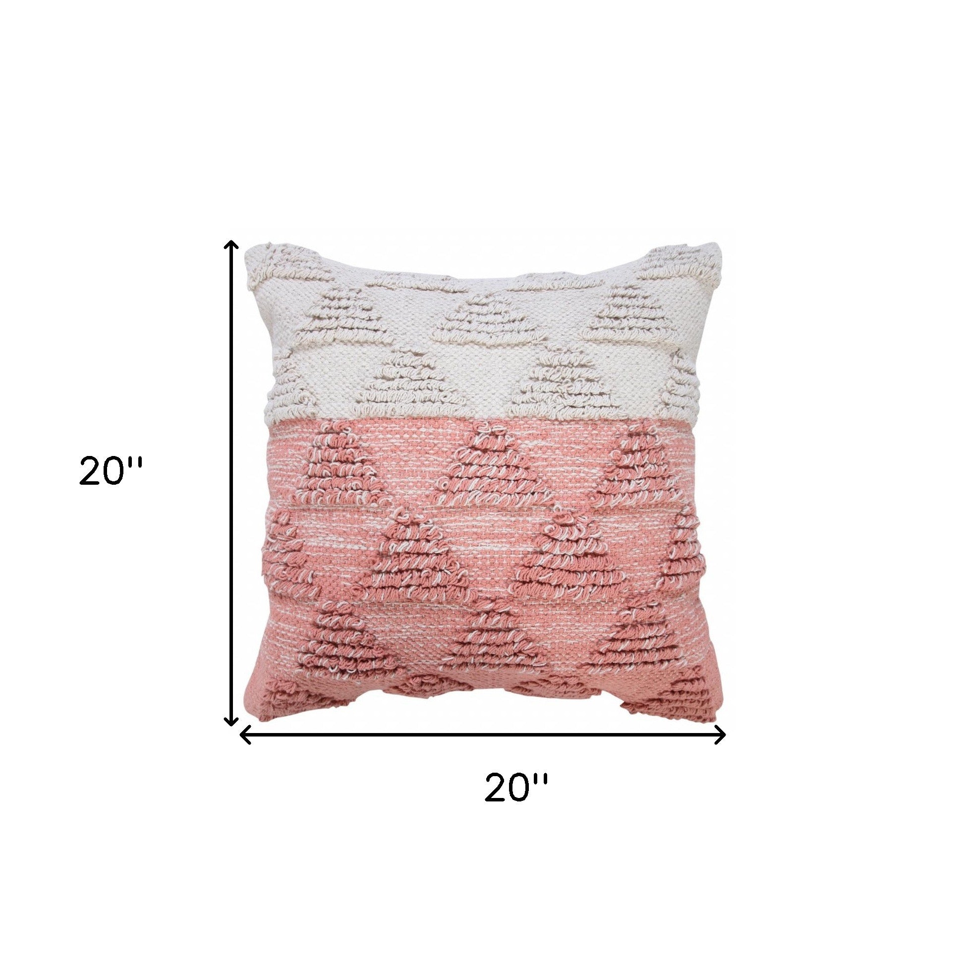 20" X 20" Pink And Off-White 100% Cotton Geometric Zippered Pillow