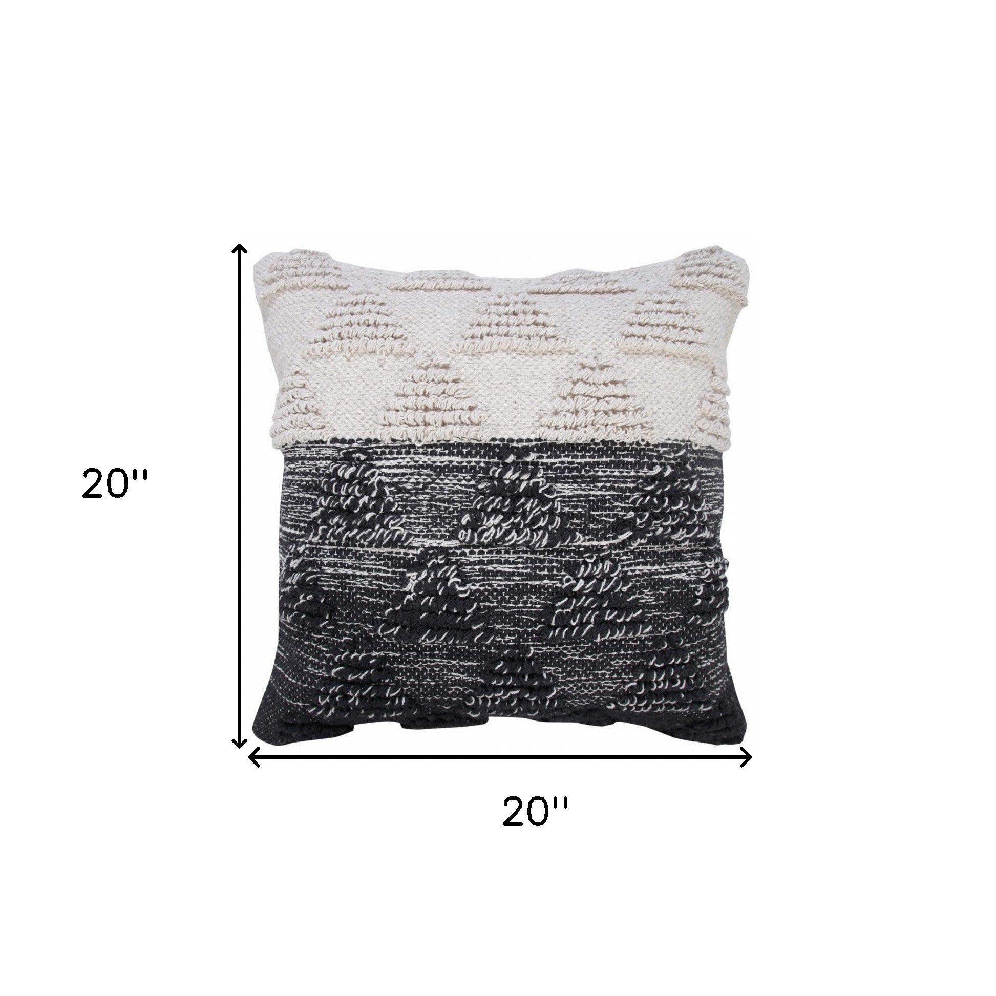 20" X 20" Black And Off-White 100% Cotton Geometric Zippered Pillow