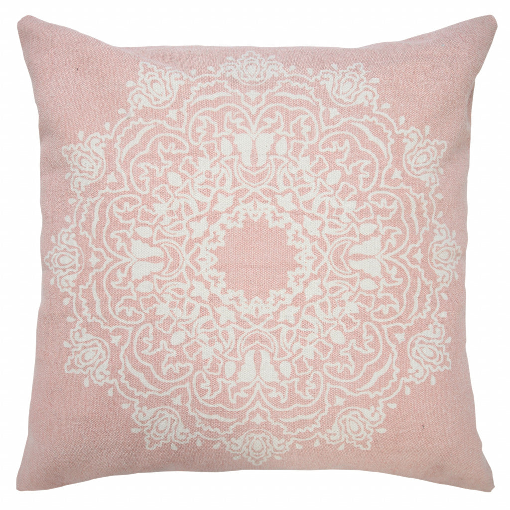 20" X 20" Light Pink And White 100% Cotton Geometric Zippered Pillow