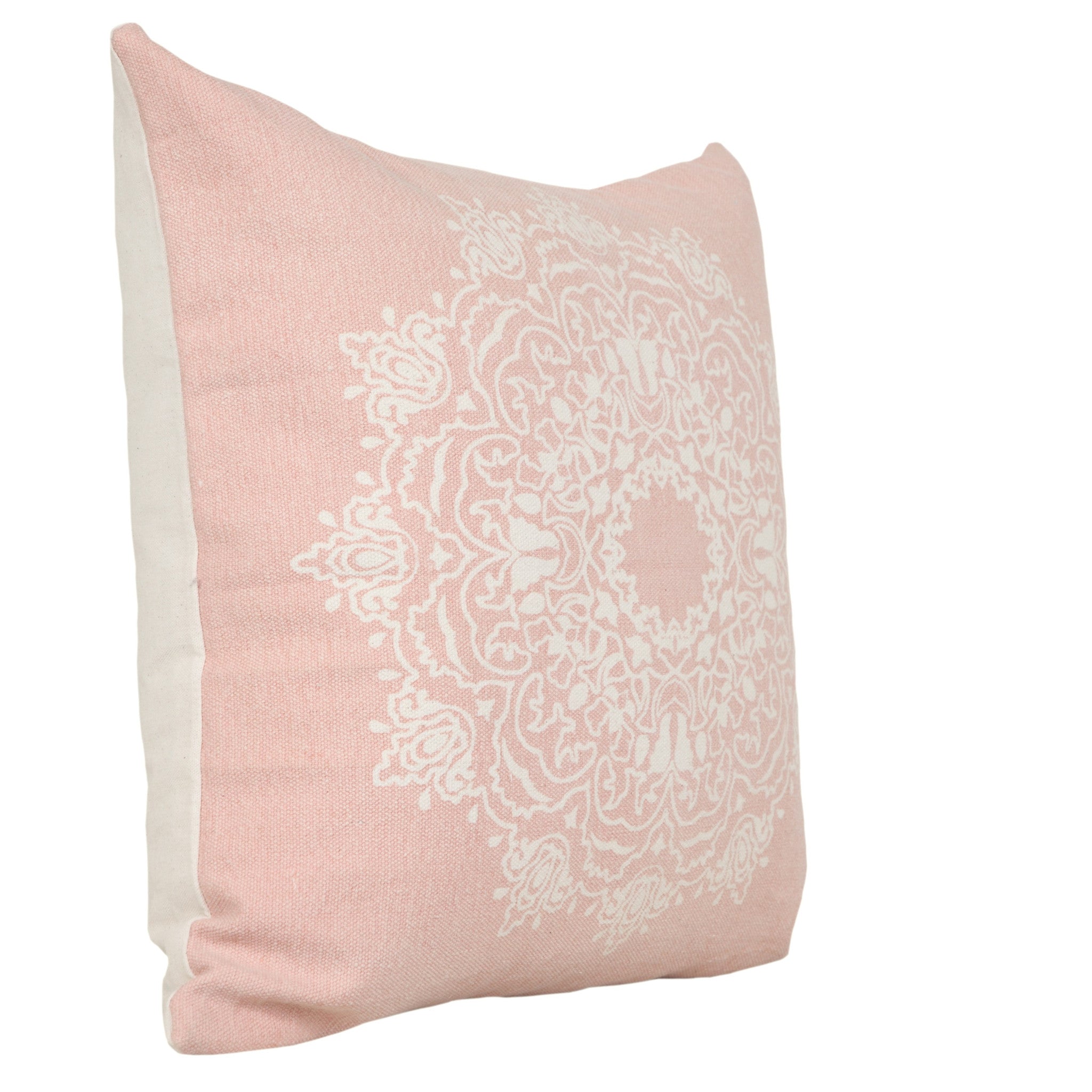 20" X 20" Light Pink And White 100% Cotton Geometric Zippered Pillow