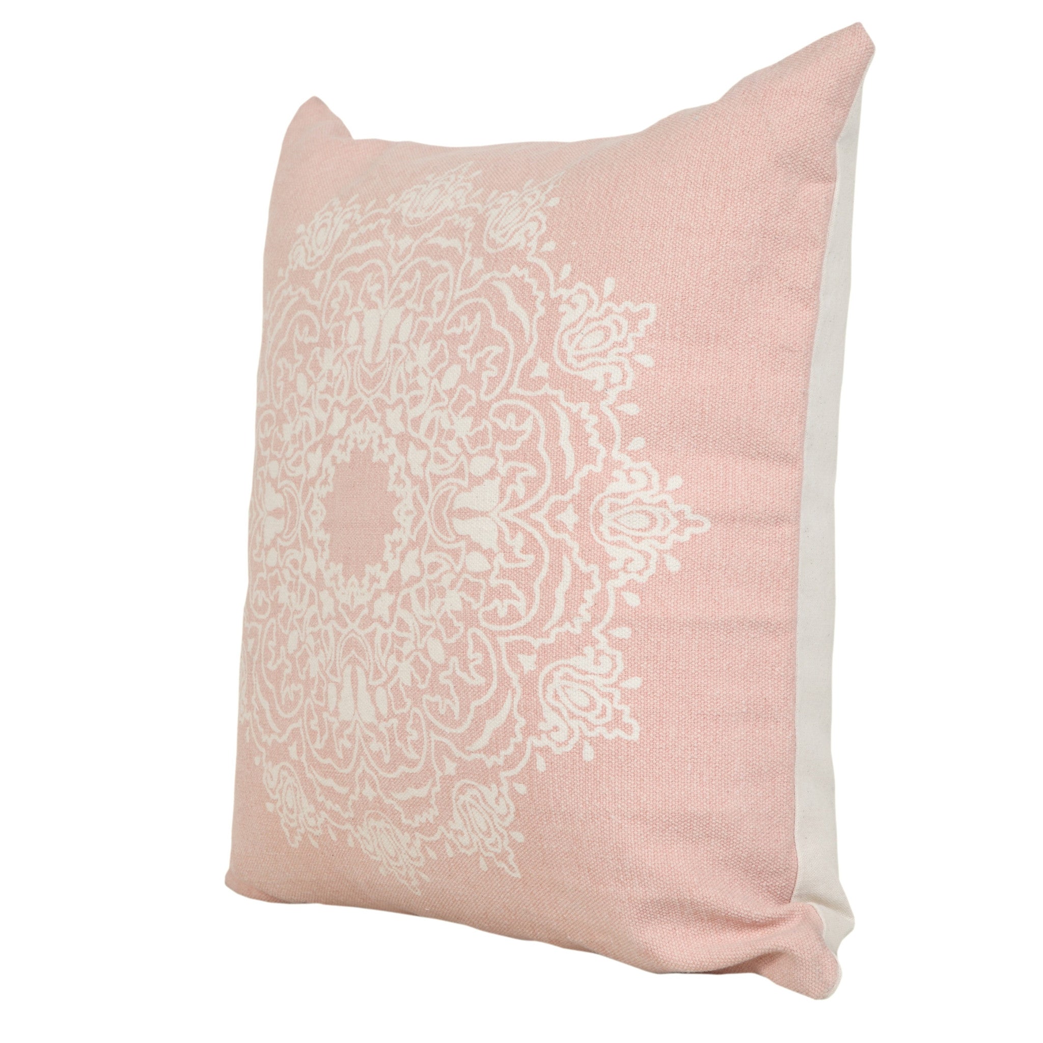 20" X 20" Light Pink And White 100% Cotton Geometric Zippered Pillow