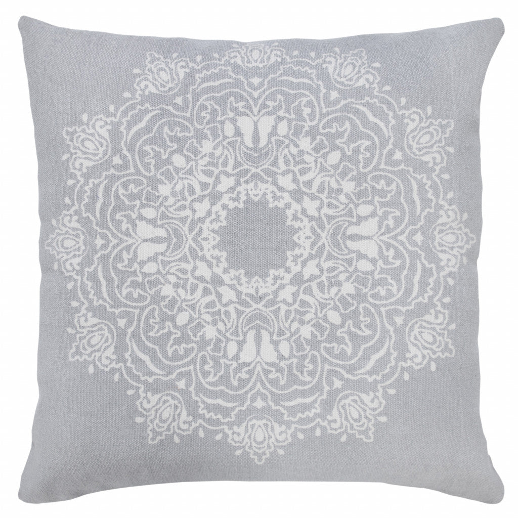 20" X 20" Pale Gray And White 100% Cotton Geometric Zippered Pillow