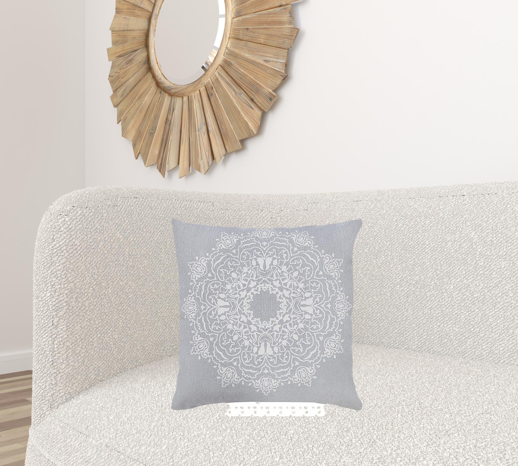 20" X 20" Pale Gray And White 100% Cotton Geometric Zippered Pillow