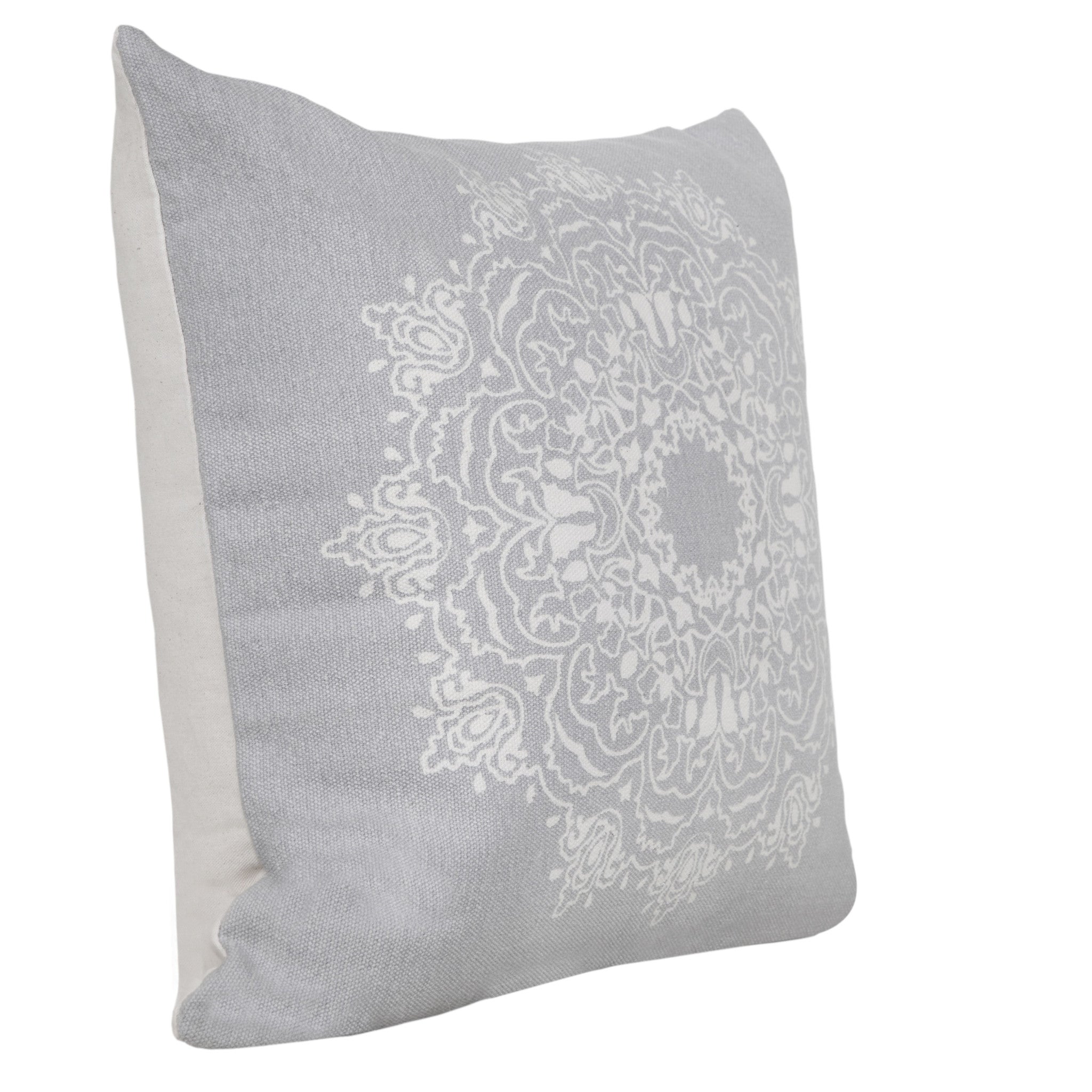 20" X 20" Pale Gray And White 100% Cotton Geometric Zippered Pillow