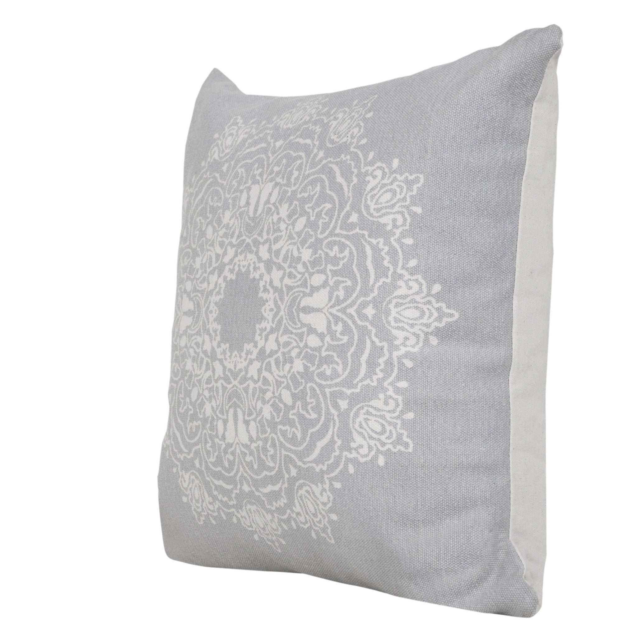 20" X 20" Pale Gray And White 100% Cotton Geometric Zippered Pillow