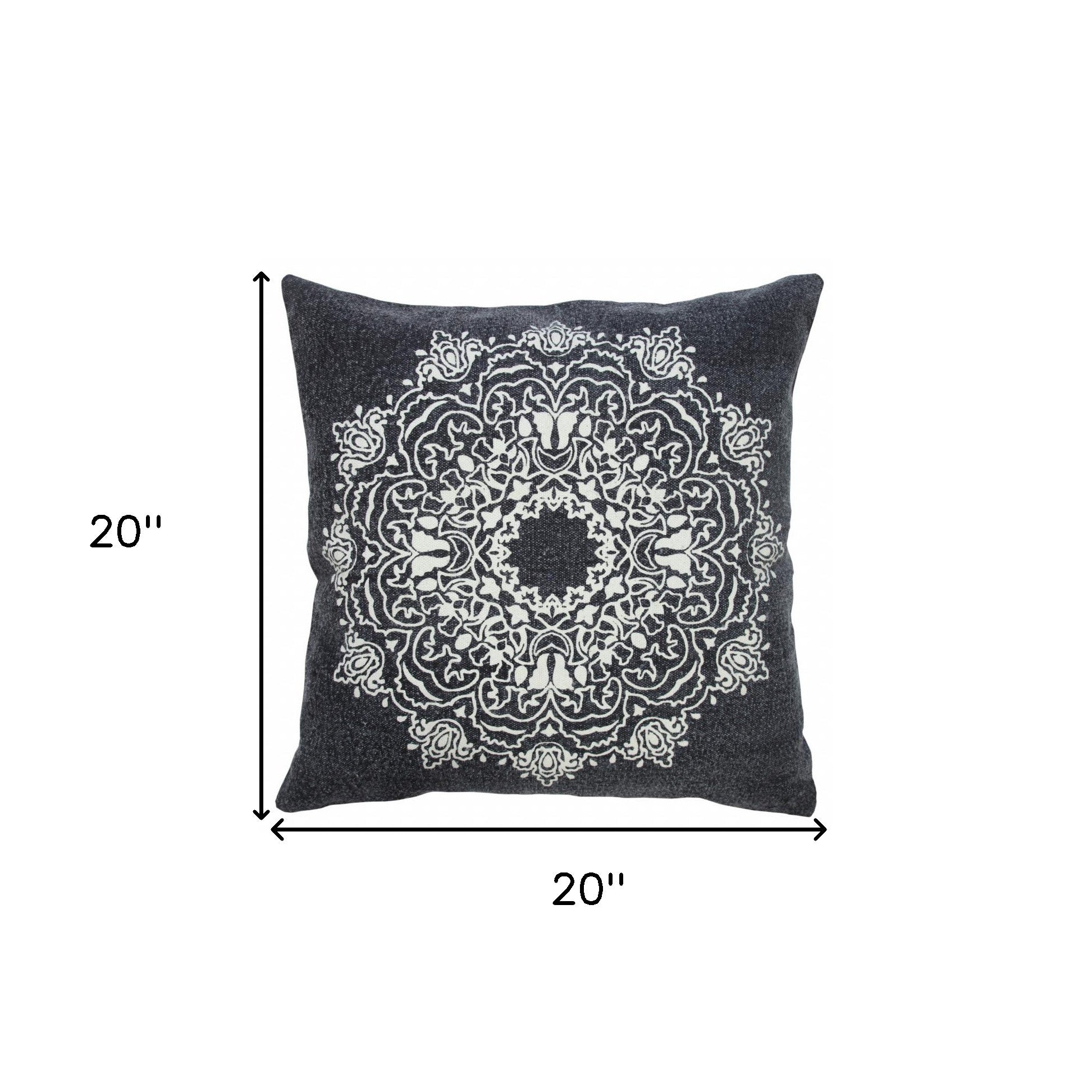 20" X 20" Jet Black And White 100% Cotton Geometric Zippered Pillow