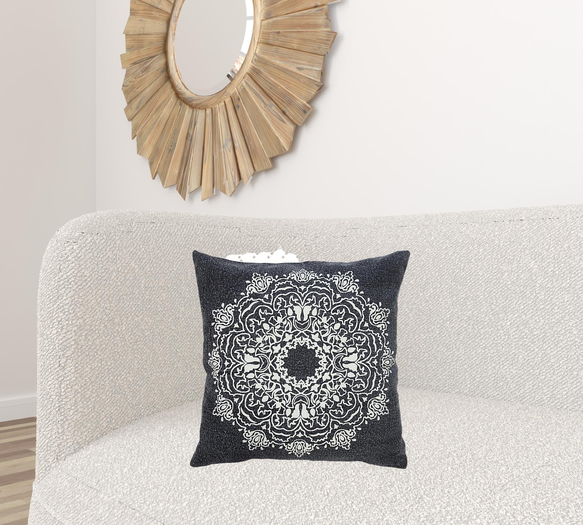 20" X 20" Jet Black And White 100% Cotton Geometric Zippered Pillow